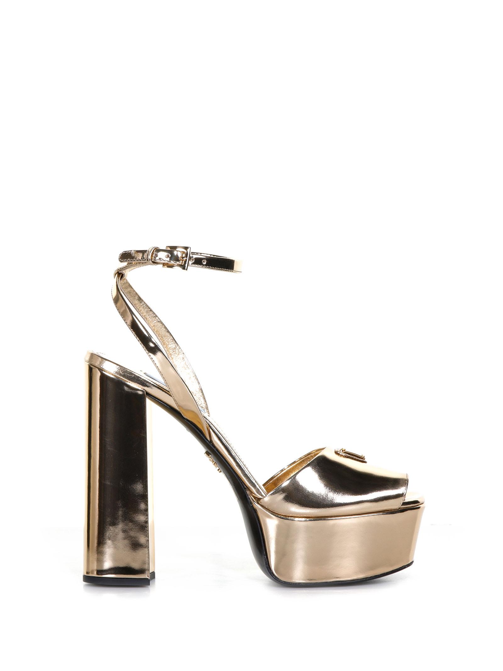 Prada Platform Sandals In Metallic Leather in White | Lyst