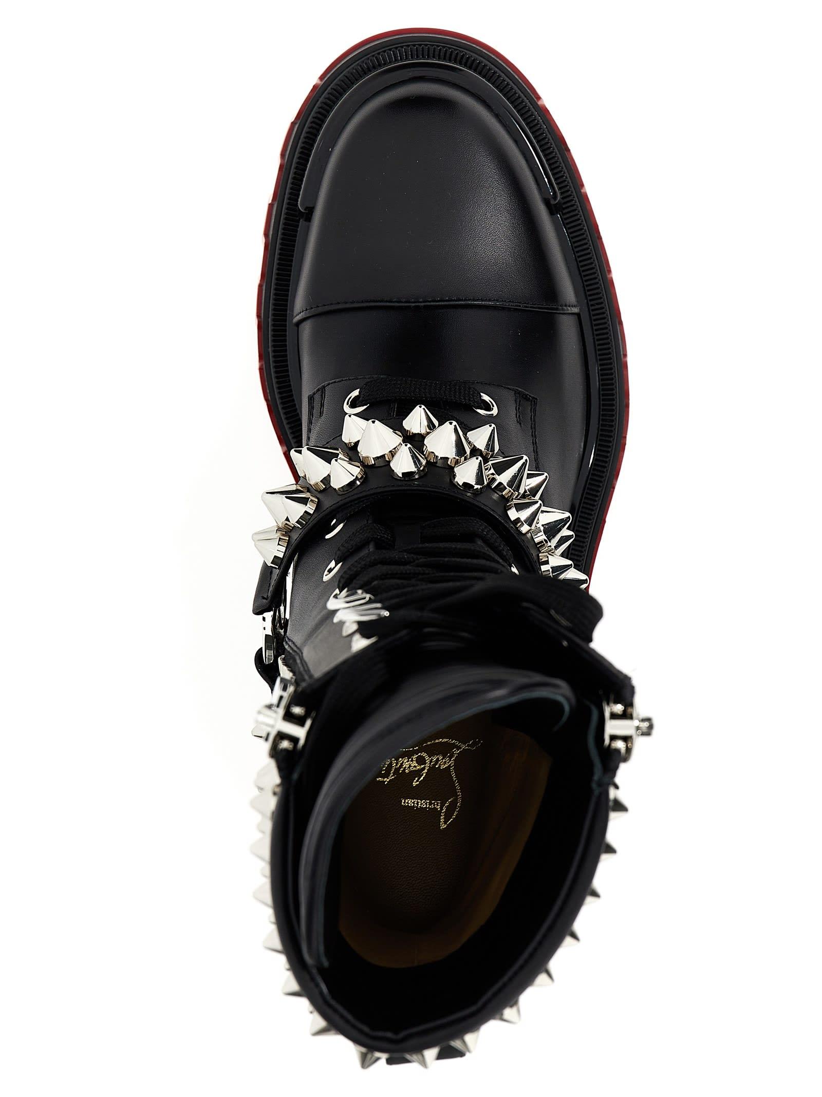 Christian Louboutin Janetta Red Sole Spike Leather Biker Boots in