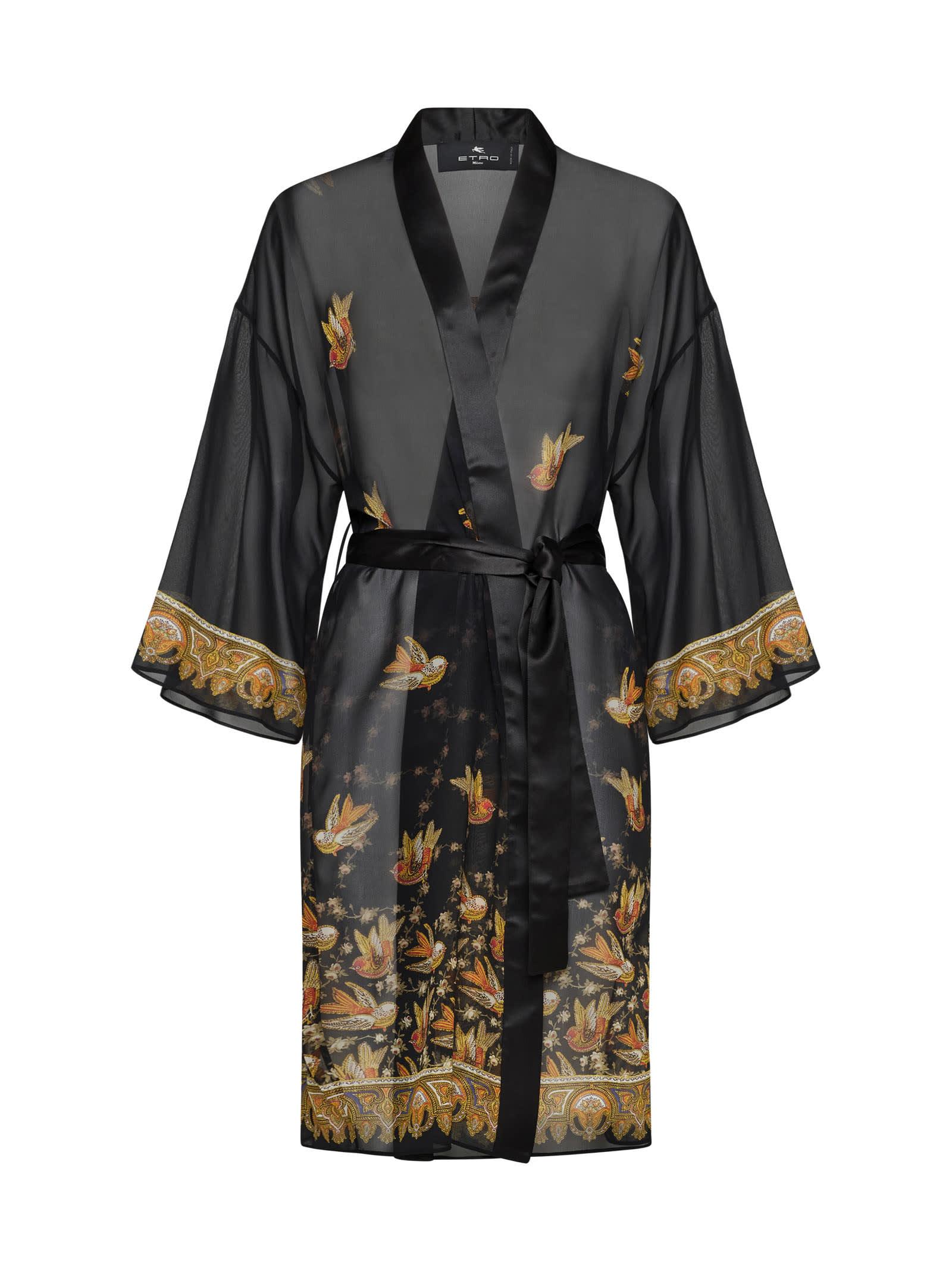 Etro Print Silk Kimono in Black | Lyst