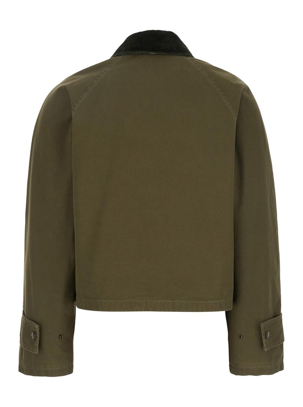 ジャケット Burberry WW SHORT GARMENT WASHED FIELD JACKET Burberry Cropped Jacket With Corduroy Collar in Green | Lyst