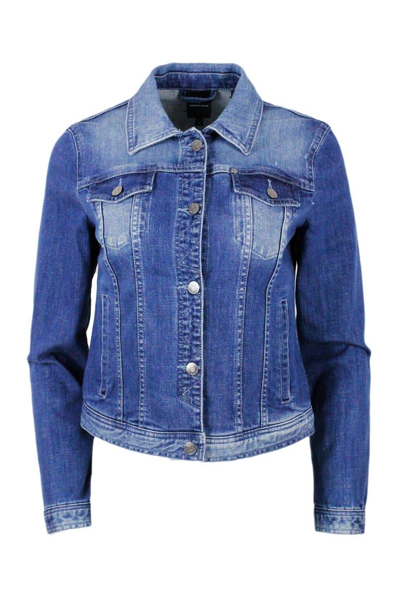 Gendanne industrialisere Nogle gange nogle gange Armani Exchange Stretch Denim Jeans Jacket With Button Closure And Chest  Pockets in Blue | Lyst