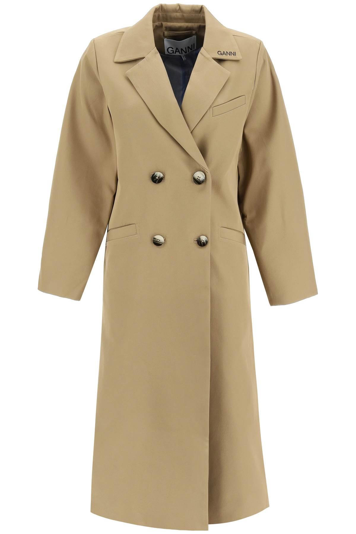 Ganni Twill Doublebreasted Coat in Natural Lyst