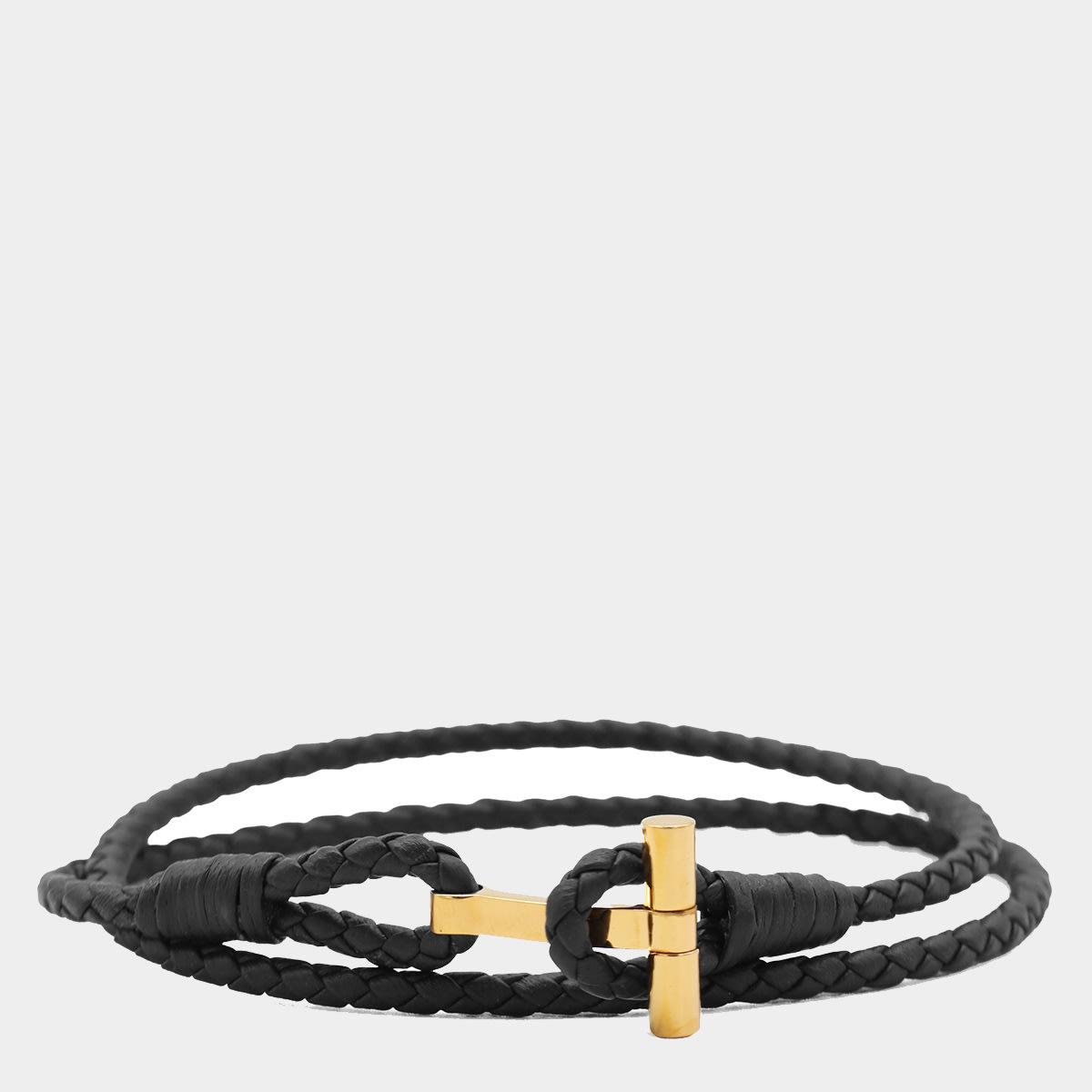 Tom Ford Black Bracelet With T Detail In Braided Leather Man