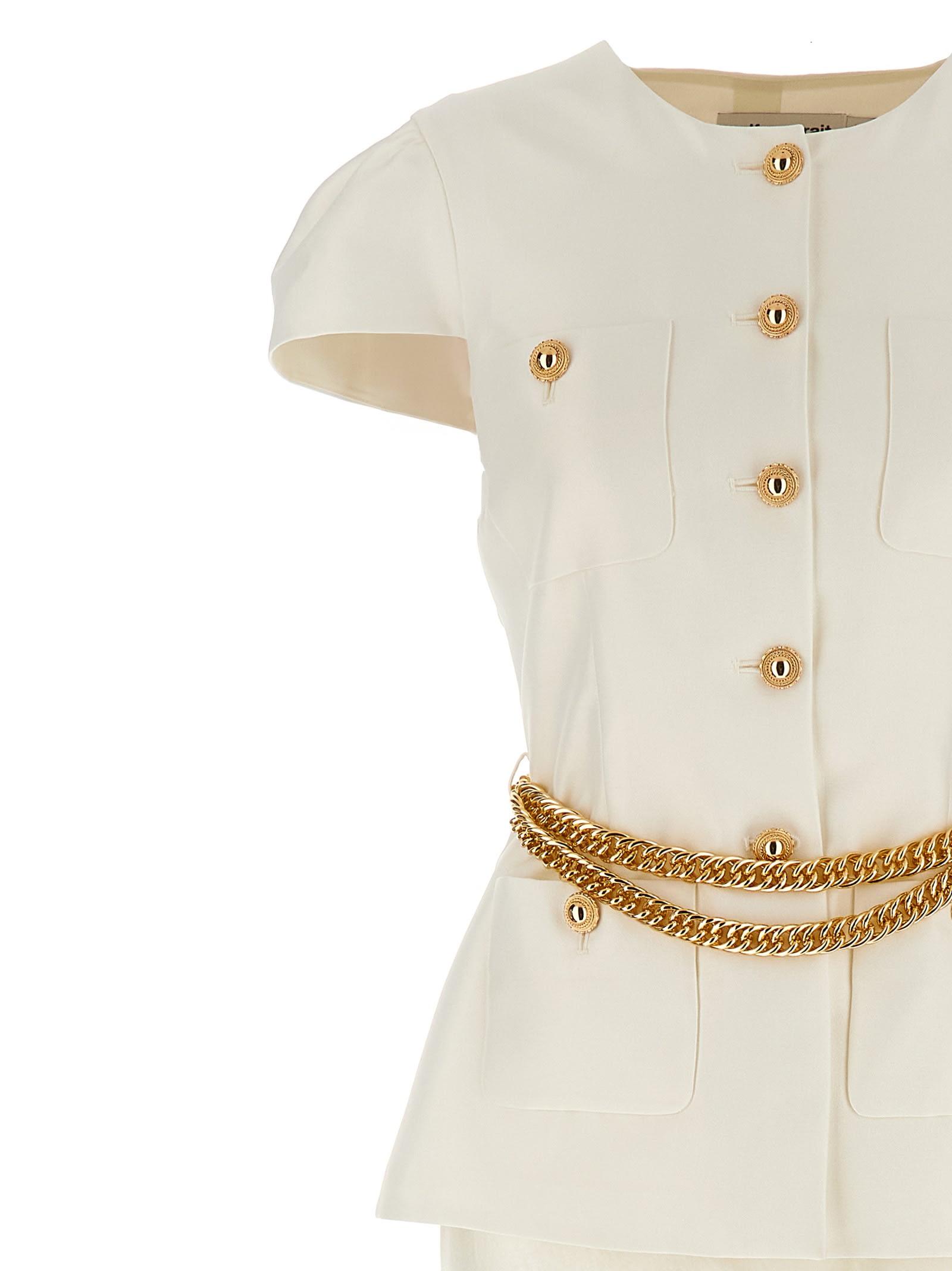 Self-Portrait Cream Taffeta Chain Belt Maxi' Dress in White | Lyst