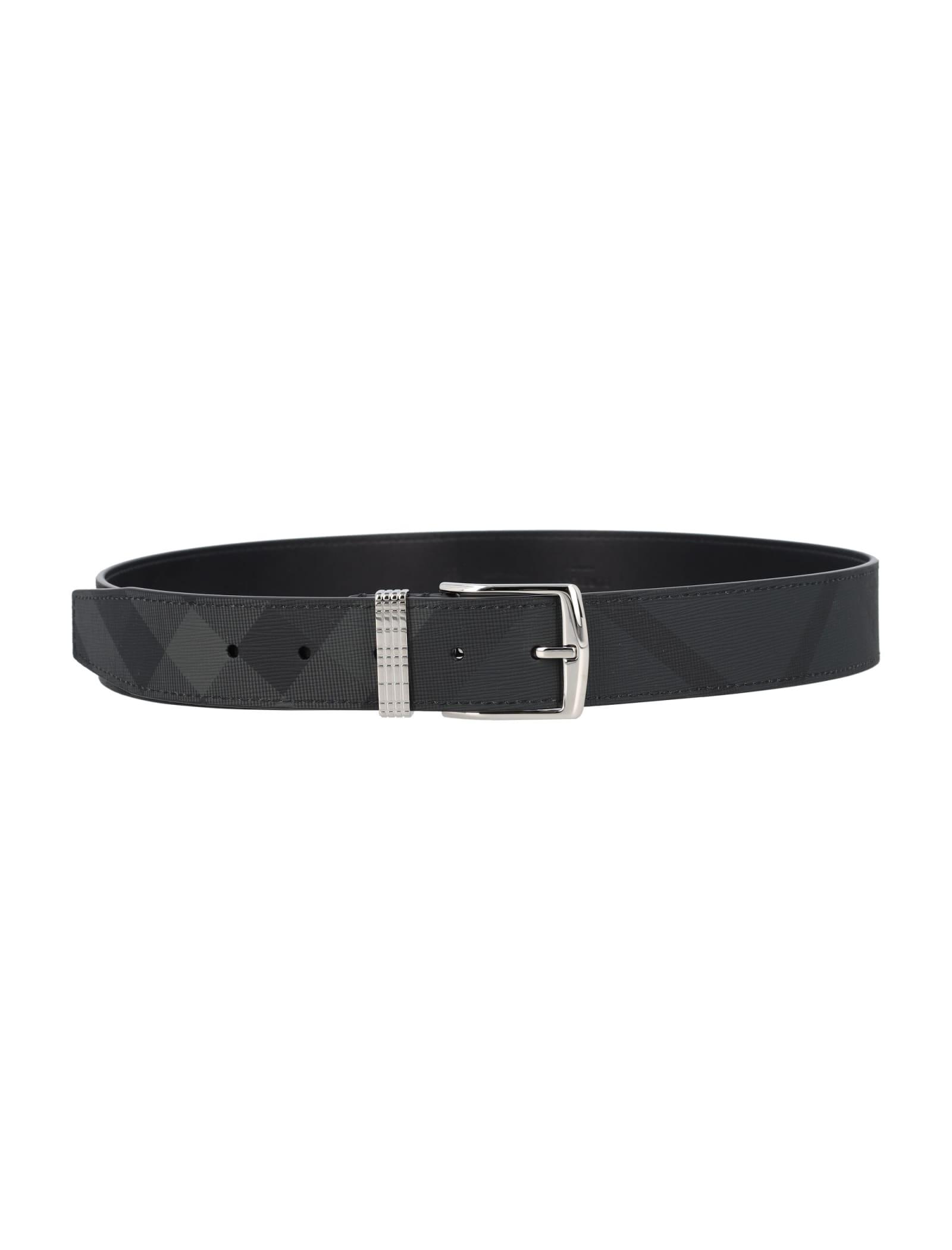 Reversible Charcoal Check And Leather Tb Belt