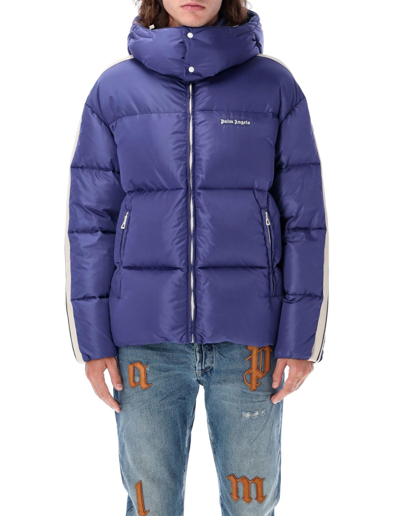 Palm Angels Hooded Track Down Jacket in Blue for Men | Lyst