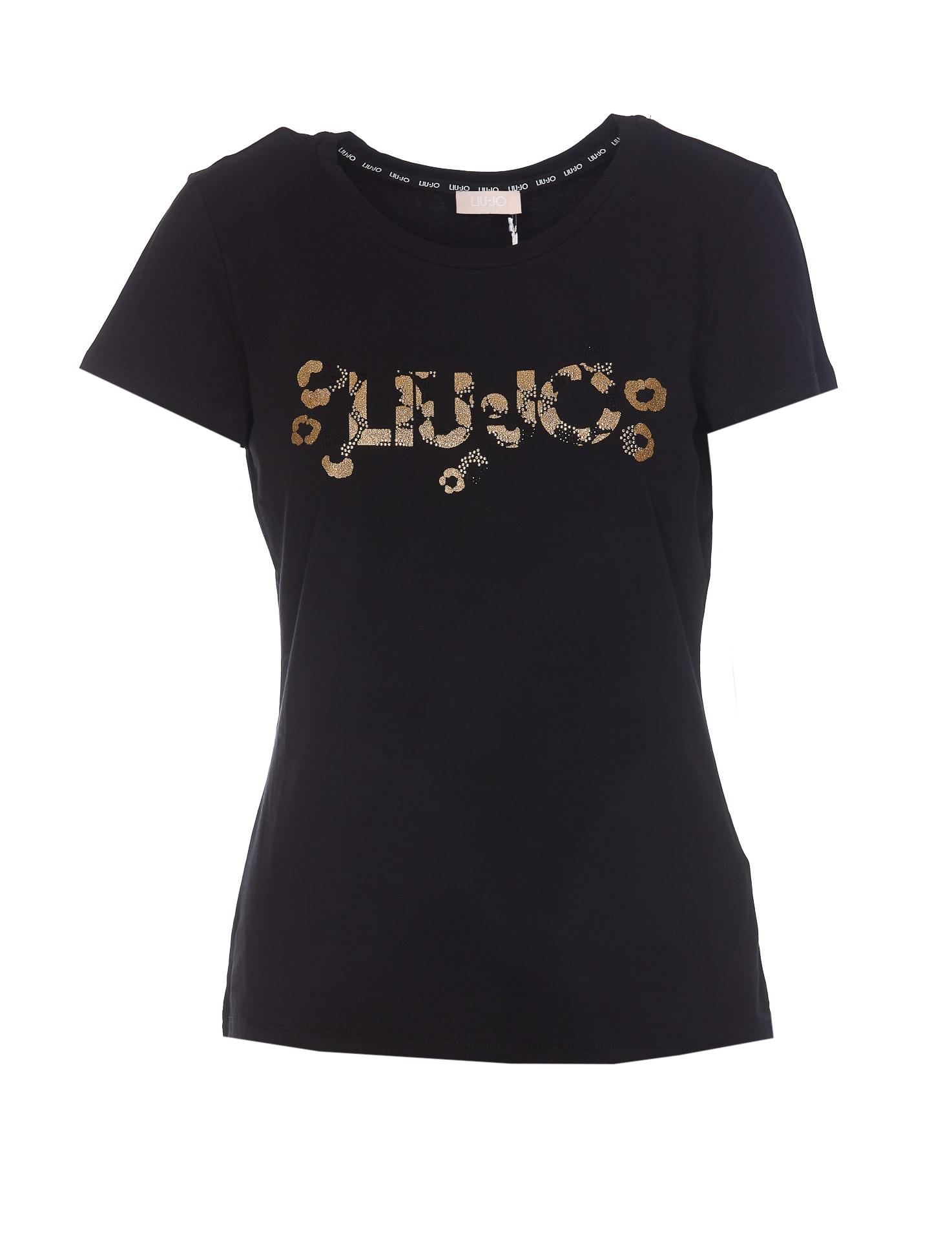 Liu Jo T-shirt With Logo And Strass in Black | Lyst