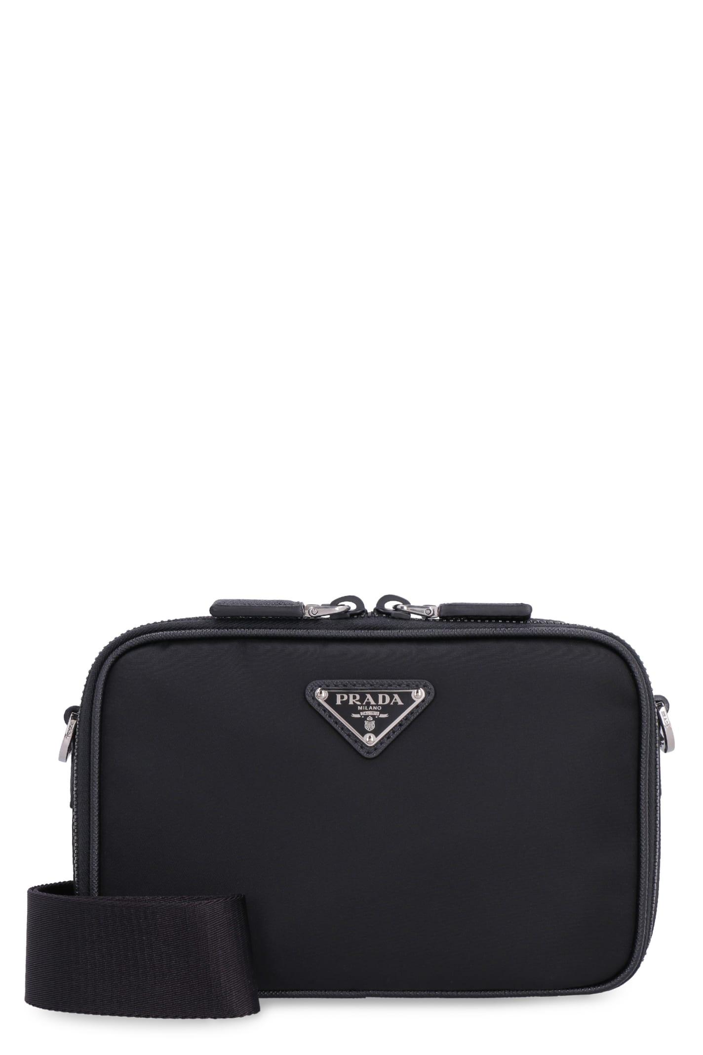 Prada Brique Leather And Nylon Messenger Bag in Black for Men | Lyst