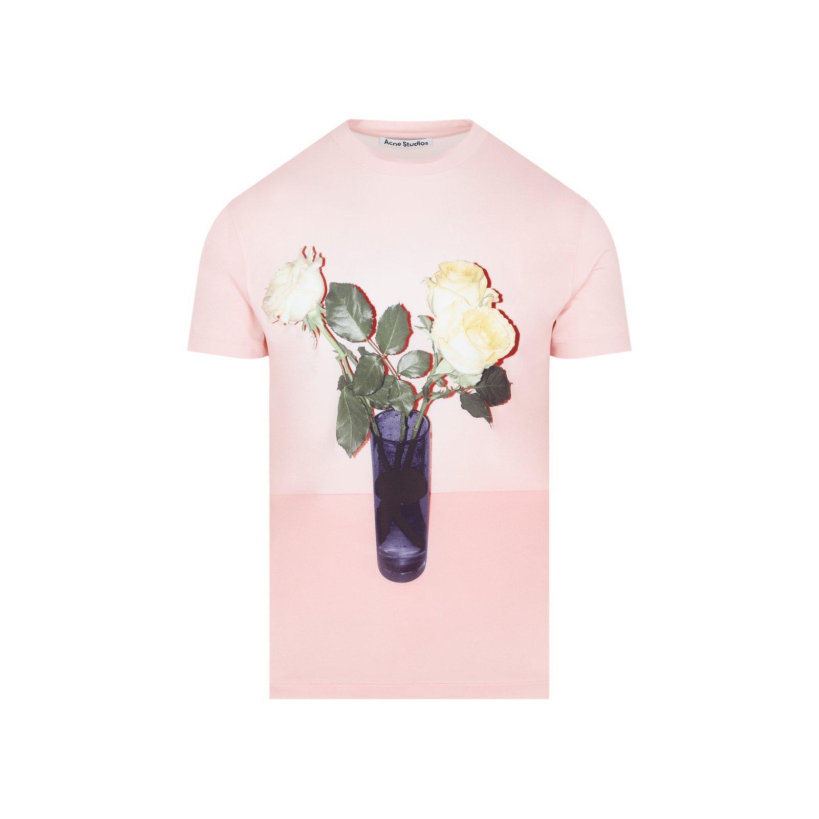 Acne Studios Rose Printed Crewneck T-shirt in Pink for Men | Lyst