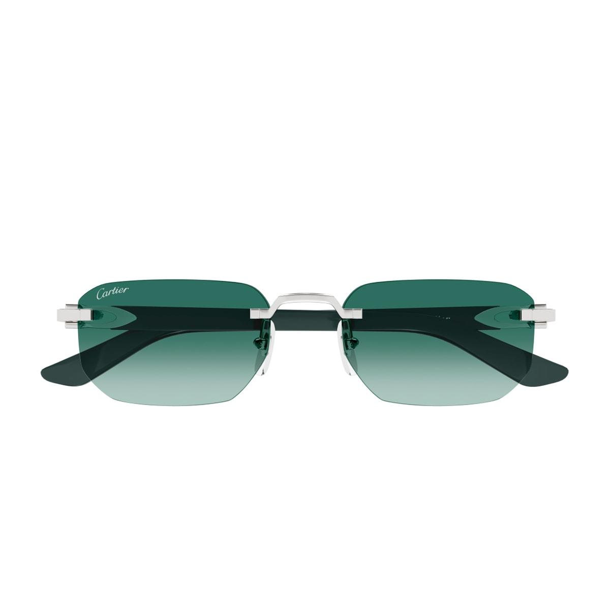 Cartier CT0622S-003 Sunglasses Silver Green Metal Cartier Ct0622S Décor C Allongé De 003 Recycled Acetate  main image 3