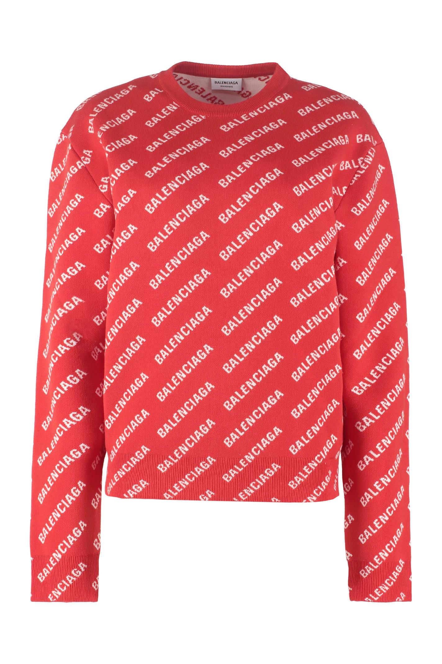 Balenciaga All-over Logo Crew-neck Sweater in Red | Lyst