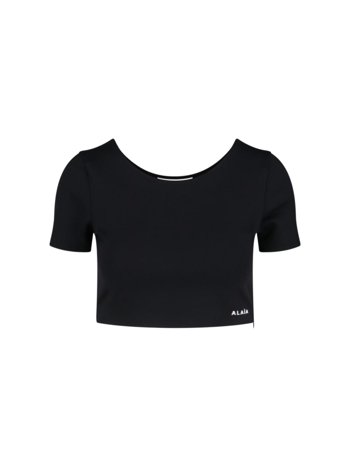 Tシャツ・カットソー ALAIA Cropped cotton blend top Cropped cotton and wool-blend T-shirt in white - Alaia