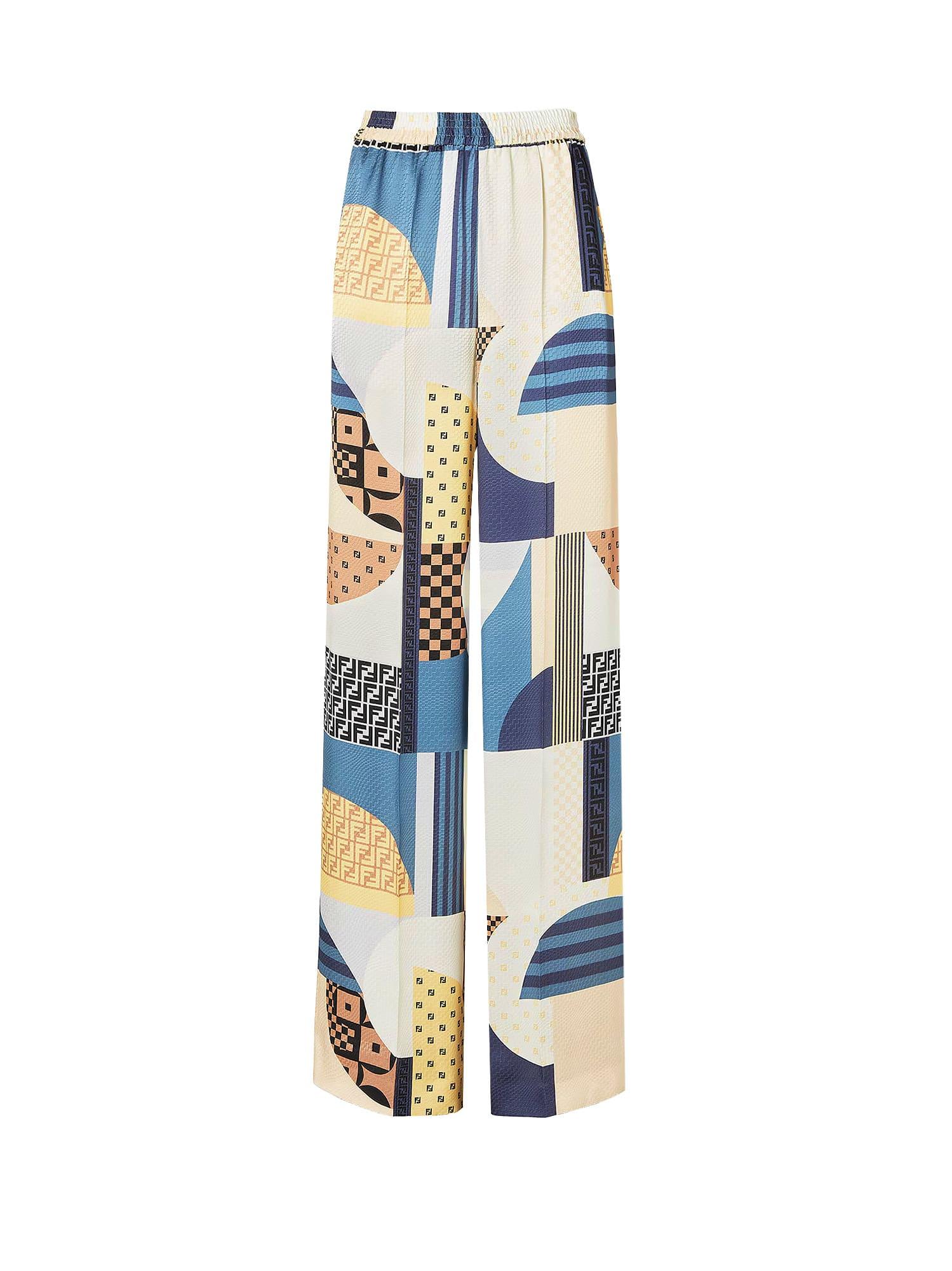 パンツ Fendi Blue Silk Trousers With Patchwork Print Fendi Patchwork Silk Trousers in Blue | Lyst