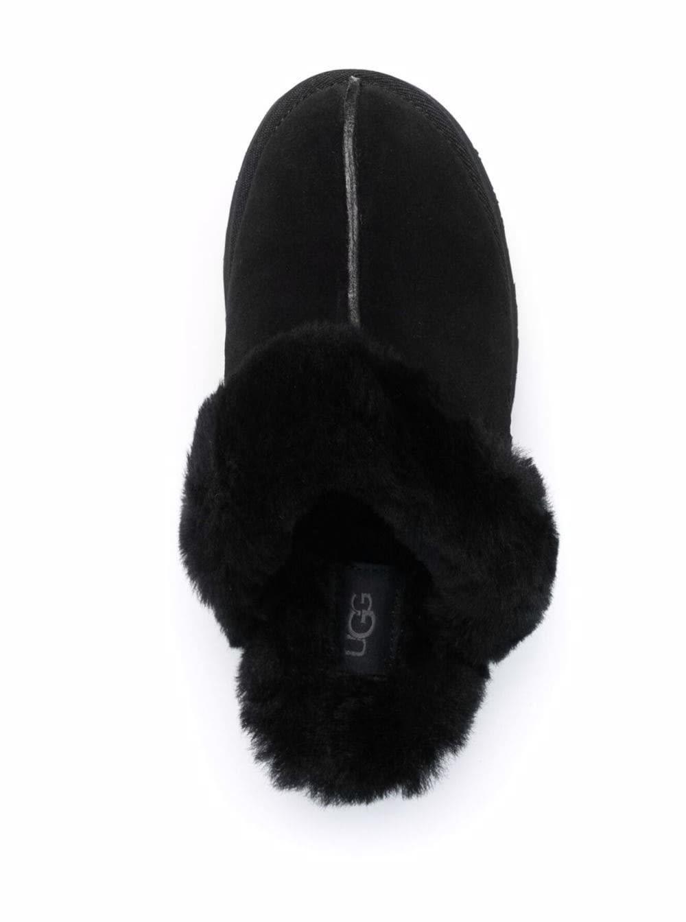 UGG Black Suede And Fur Mules | Lyst
