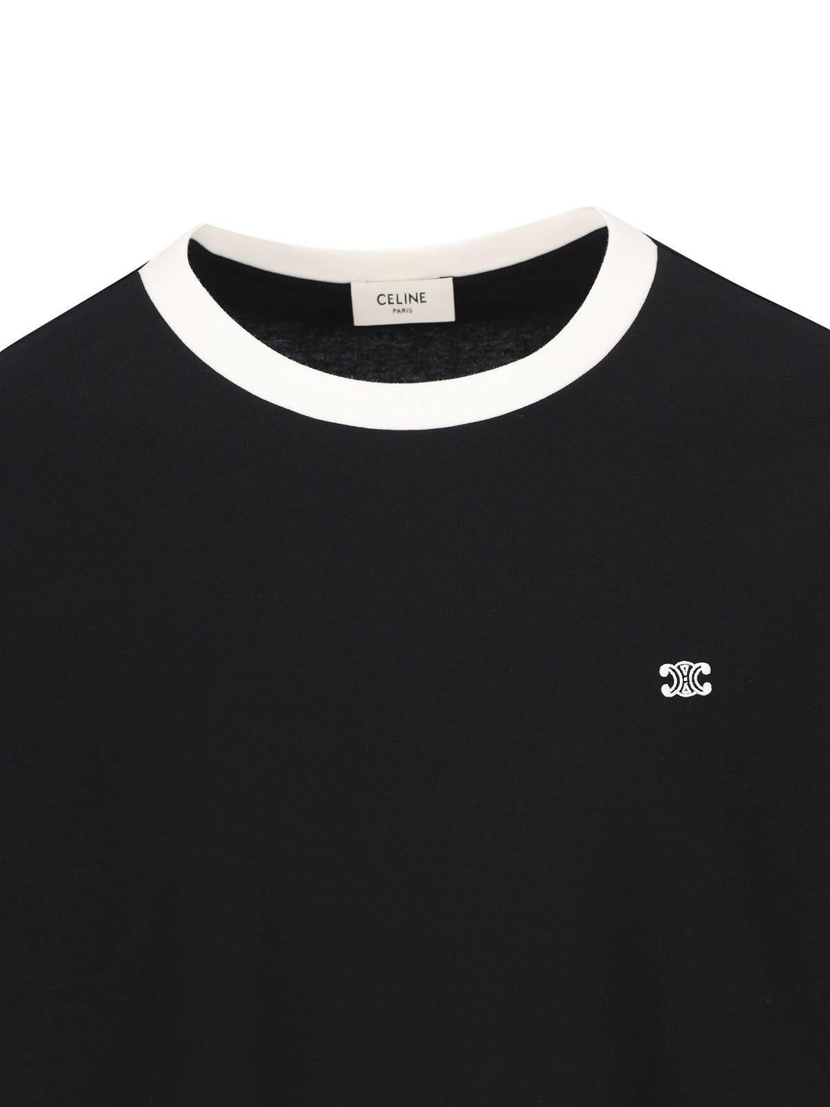Celine Embroidered Cotton Crewneck T-Shirt in Black for Men