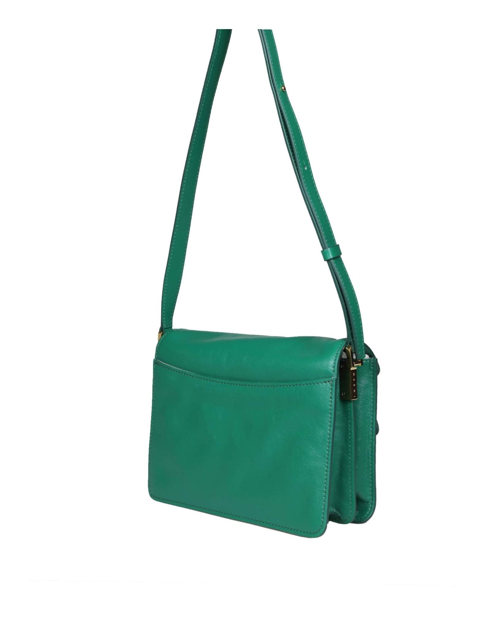 TRUNK SOFT mini bag in green and burgundy leather