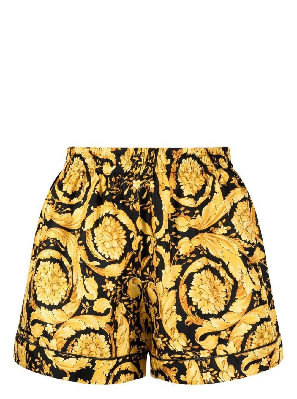 Versace all-over print silk shorts - Yellow