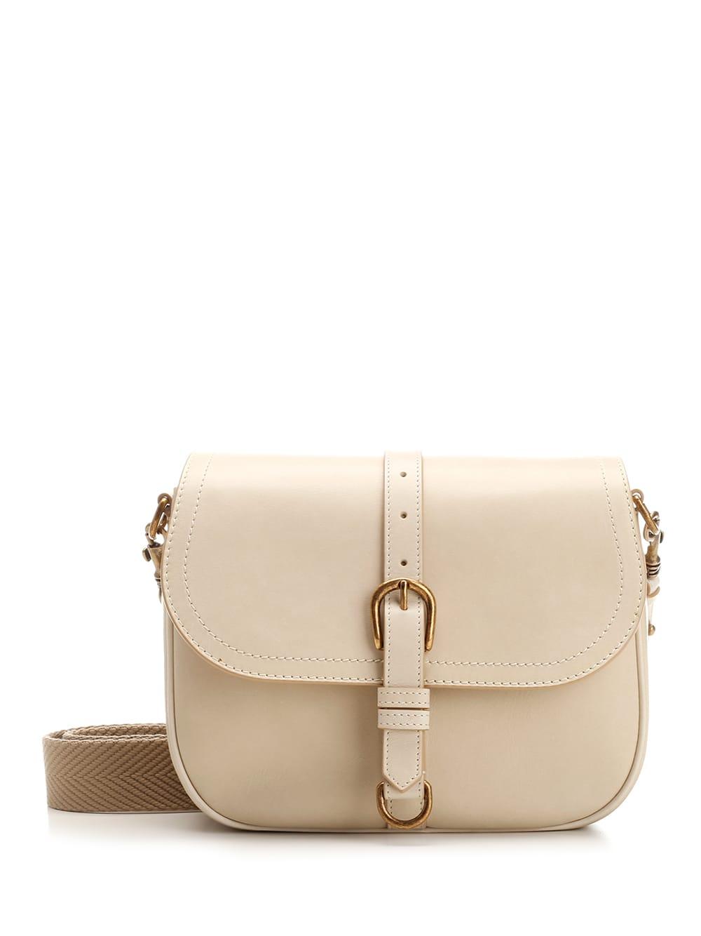 Medium Sally Bag in ash-colored suede with contrasting buckle and shoulder  strap