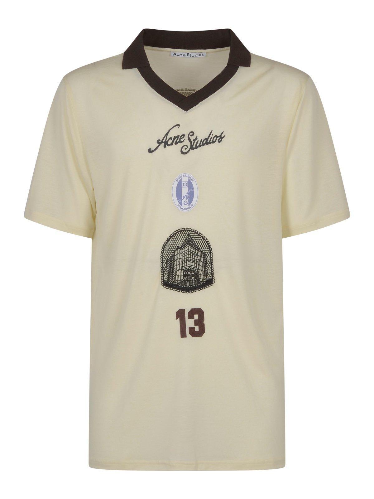 お早めに！【ACNE STUDIOS】ロゴプリント Vネック Tシャツ ACNE STUDIOS ロゴ Vネック EVEREST SPORTS 半袖 Tシャツ (Acne