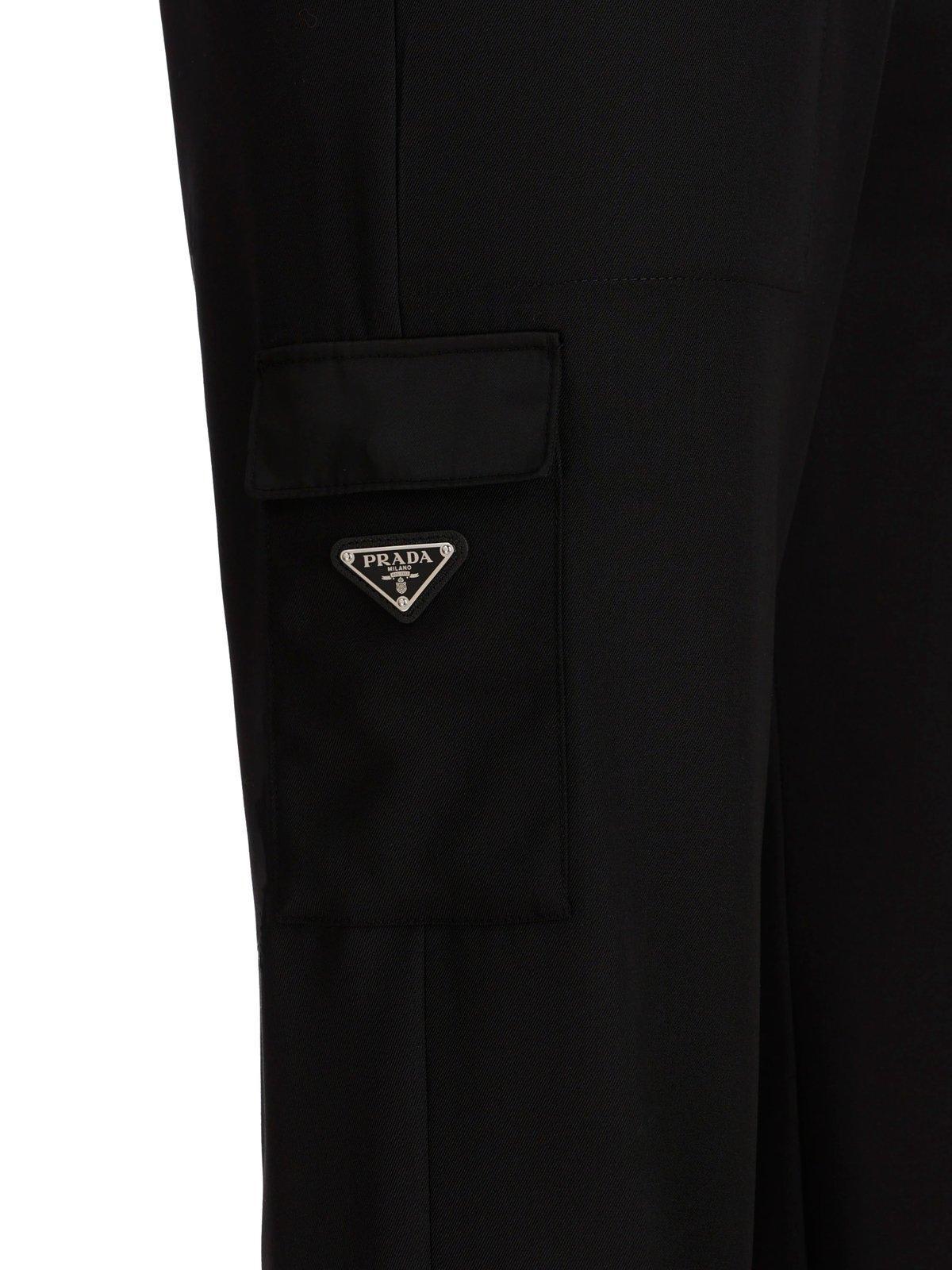Prada Wool Logo Plaque Tapered Trousers in Nero (Black) for Men - Save 11%  | Lyst