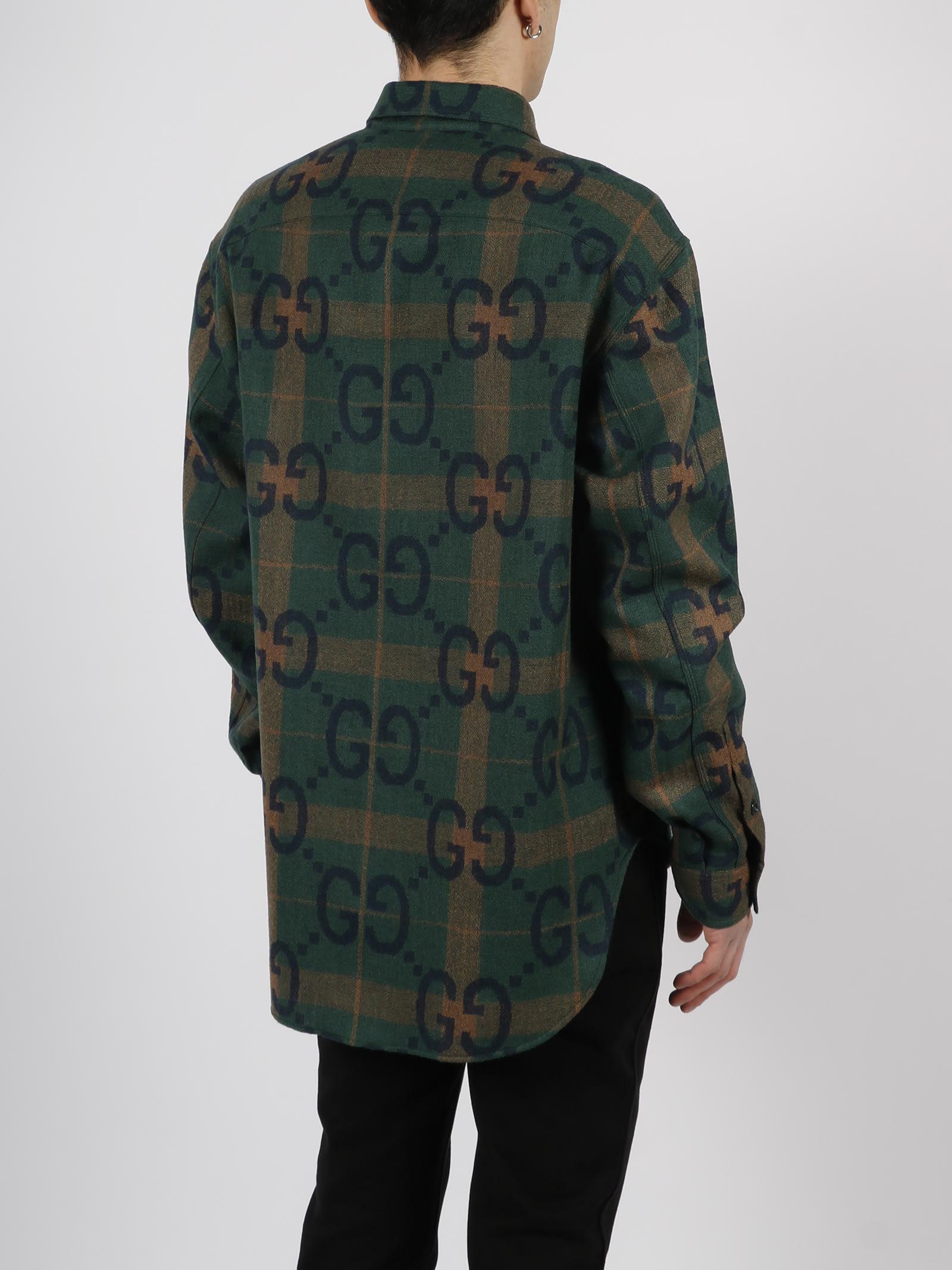 Gucci Jumbo Gg Check Wool Shirt in Green for Men | Lyst