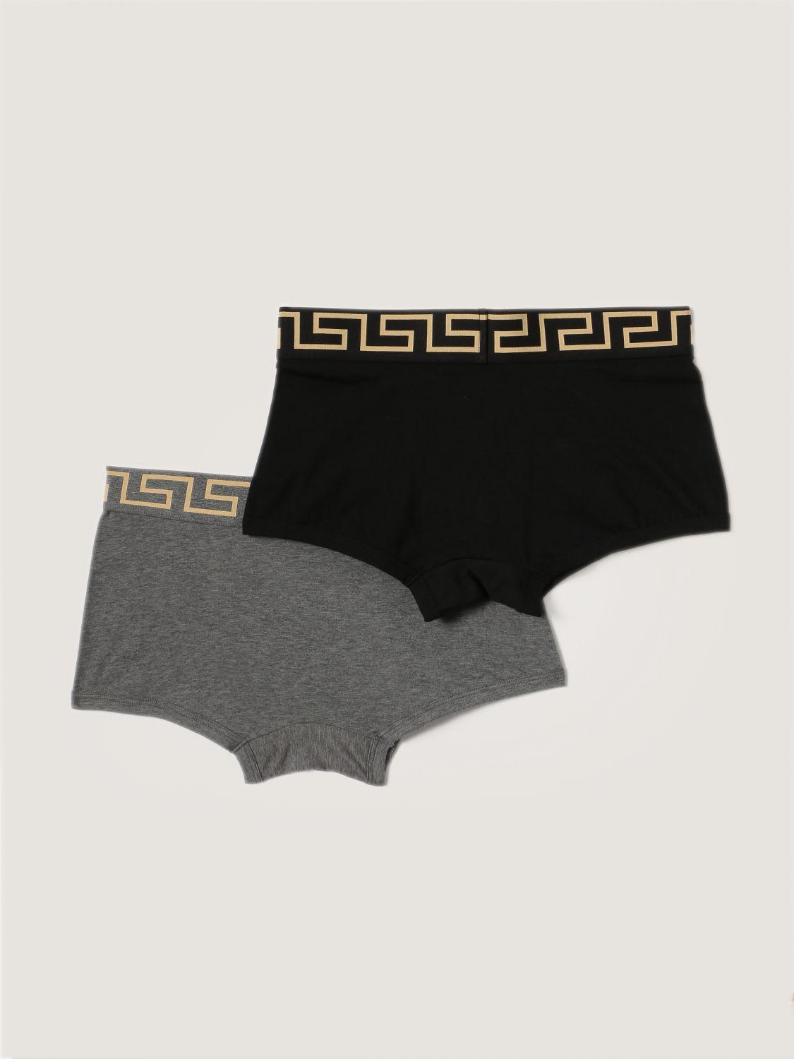Versace Set Of 2 Shorts In Stretch Cotton With Greca in Black for 