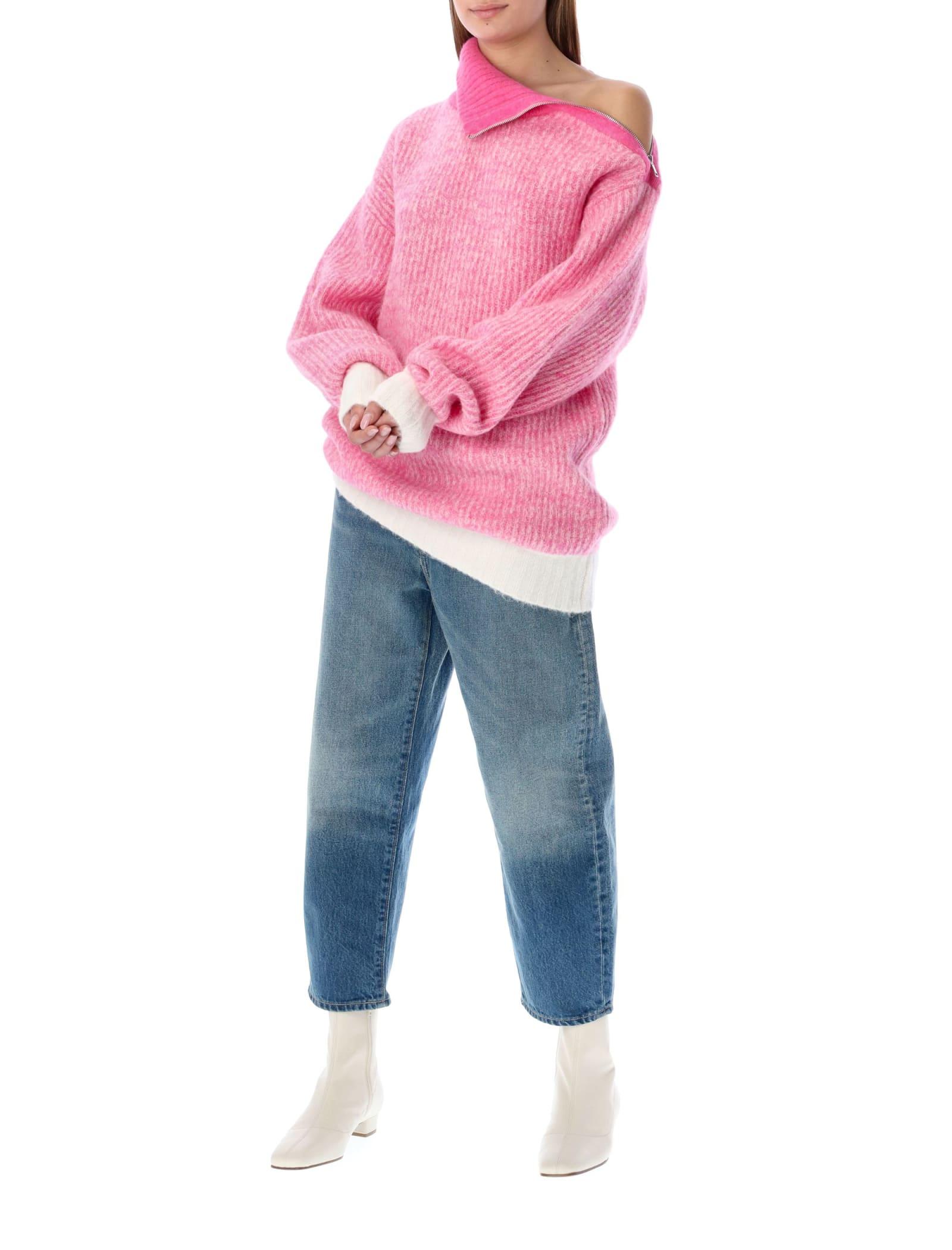 Ganni Wool Zipper High Neck Sweater in 