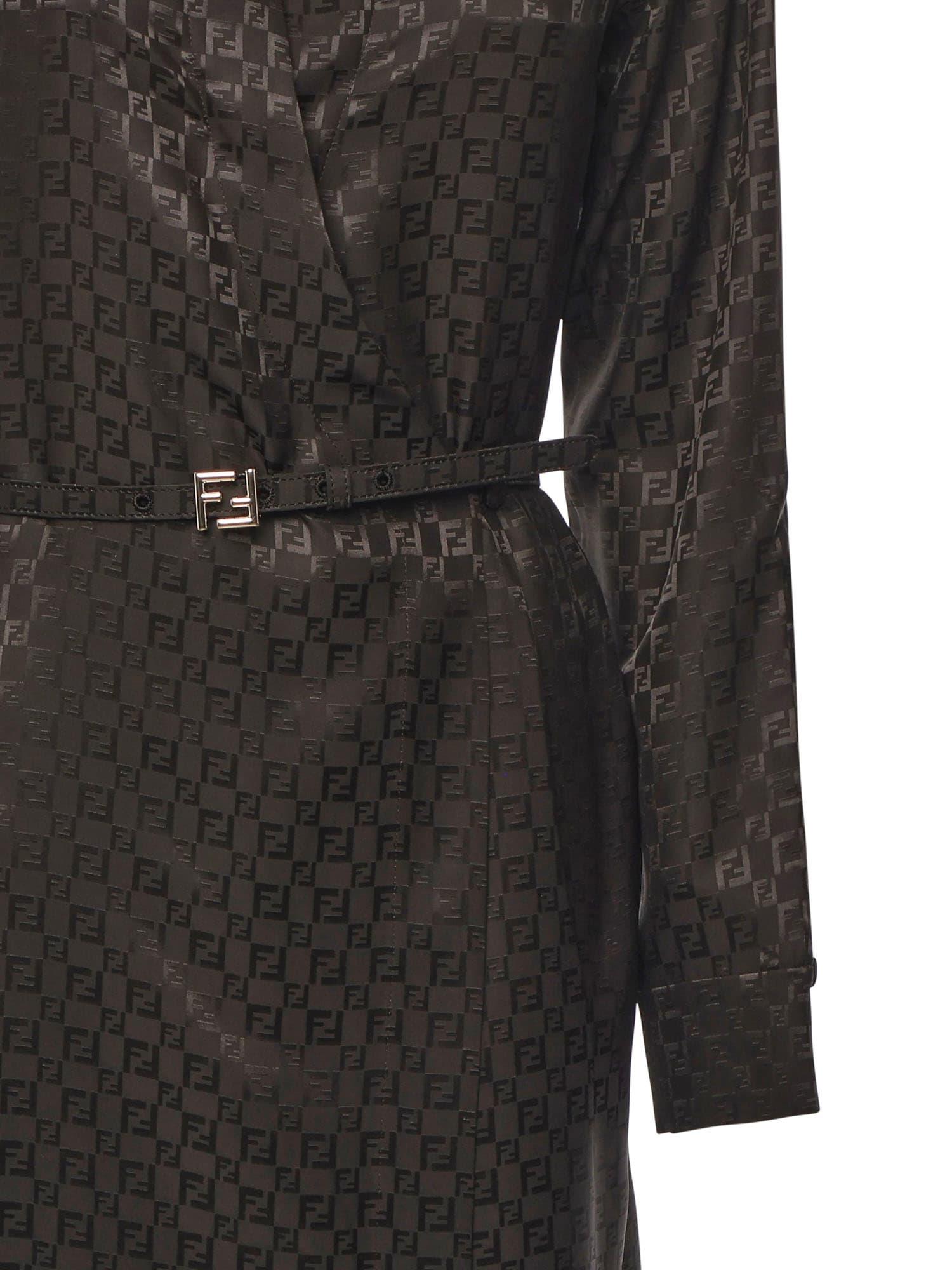 Fendi Ff Jacquard Silk Shirt Dress in Black | Lyst