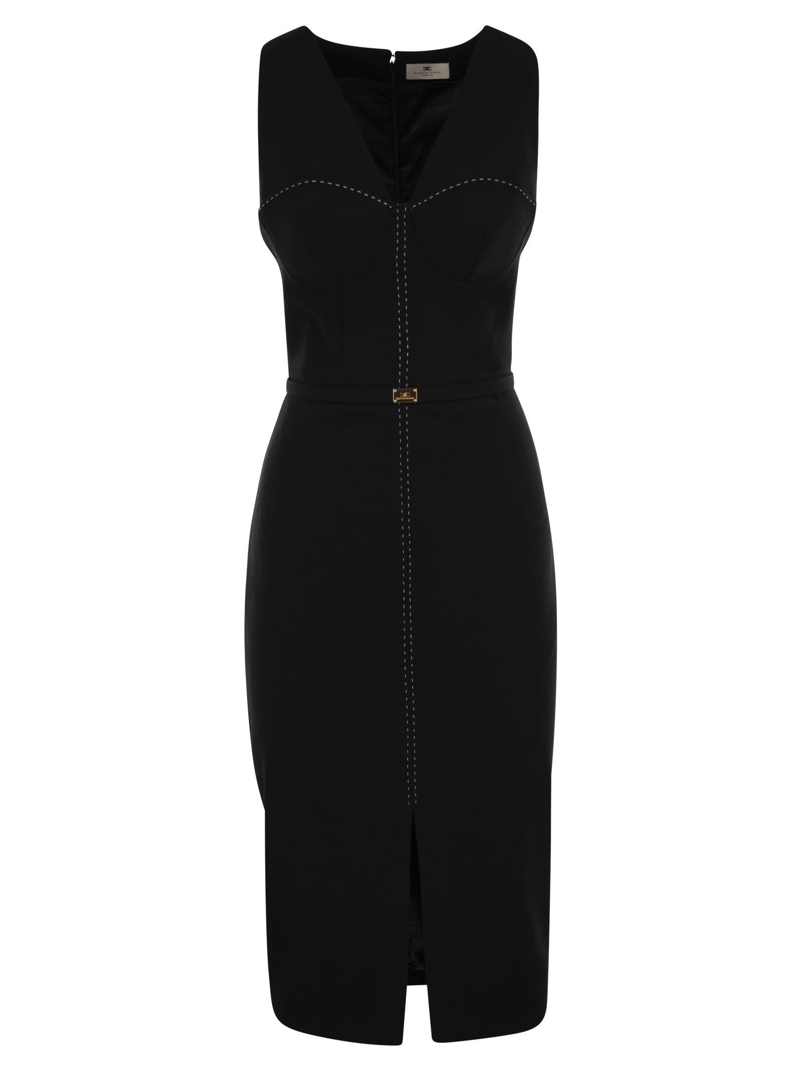 パーティードレス ELISABETTA FRANCHI Crepe bustier dress with contrasting tops Crêpe bustier-style dress with contrasting topstitching