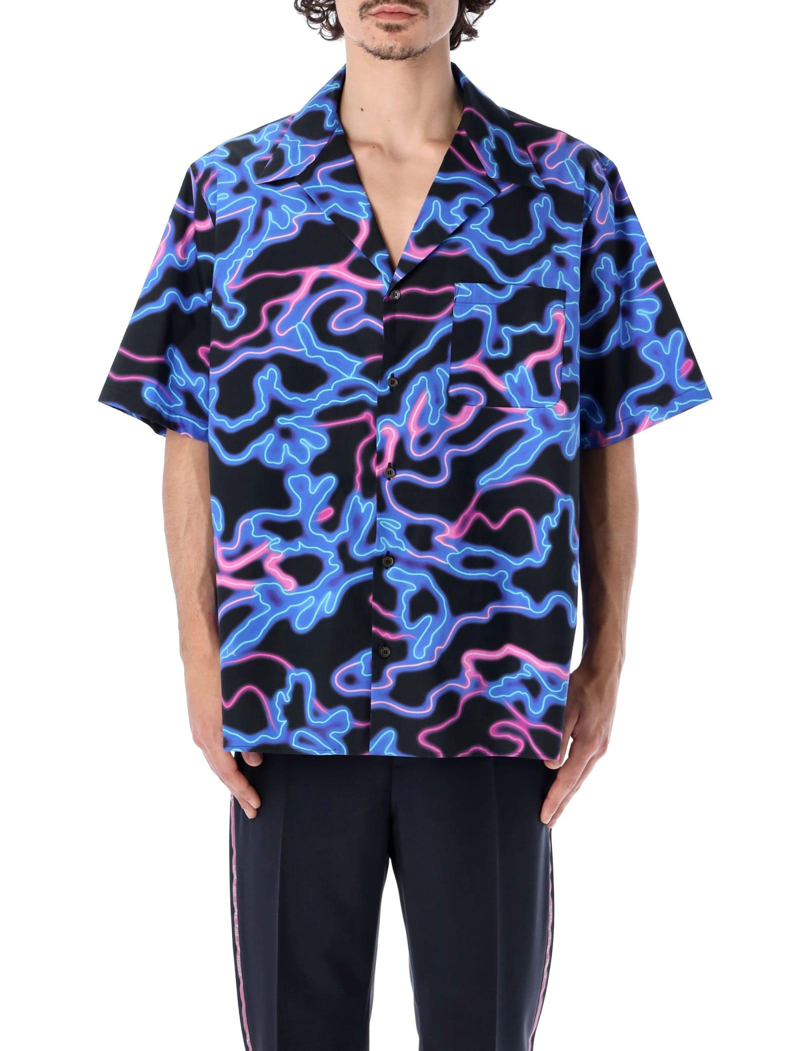 Valentino Cotton Neon Camouflage Print S/s Shirt in Black (Blue 