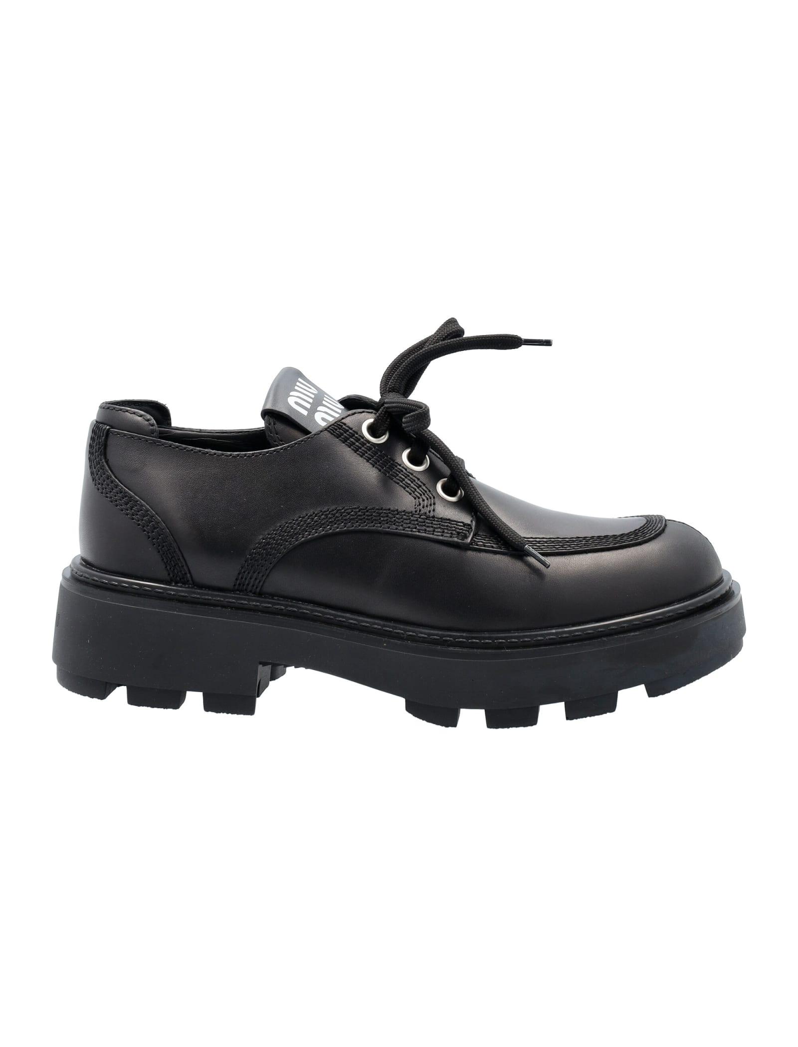 Miu Miu Leather Lace-up Shoes in Black - Lyst