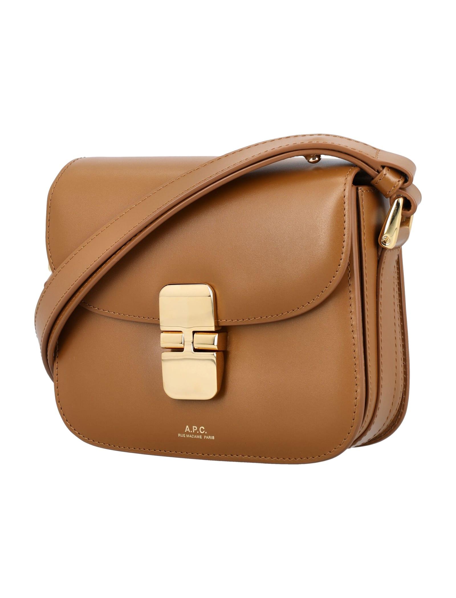 Grace Mini Leather Shoulder Bag in Brown - A P C