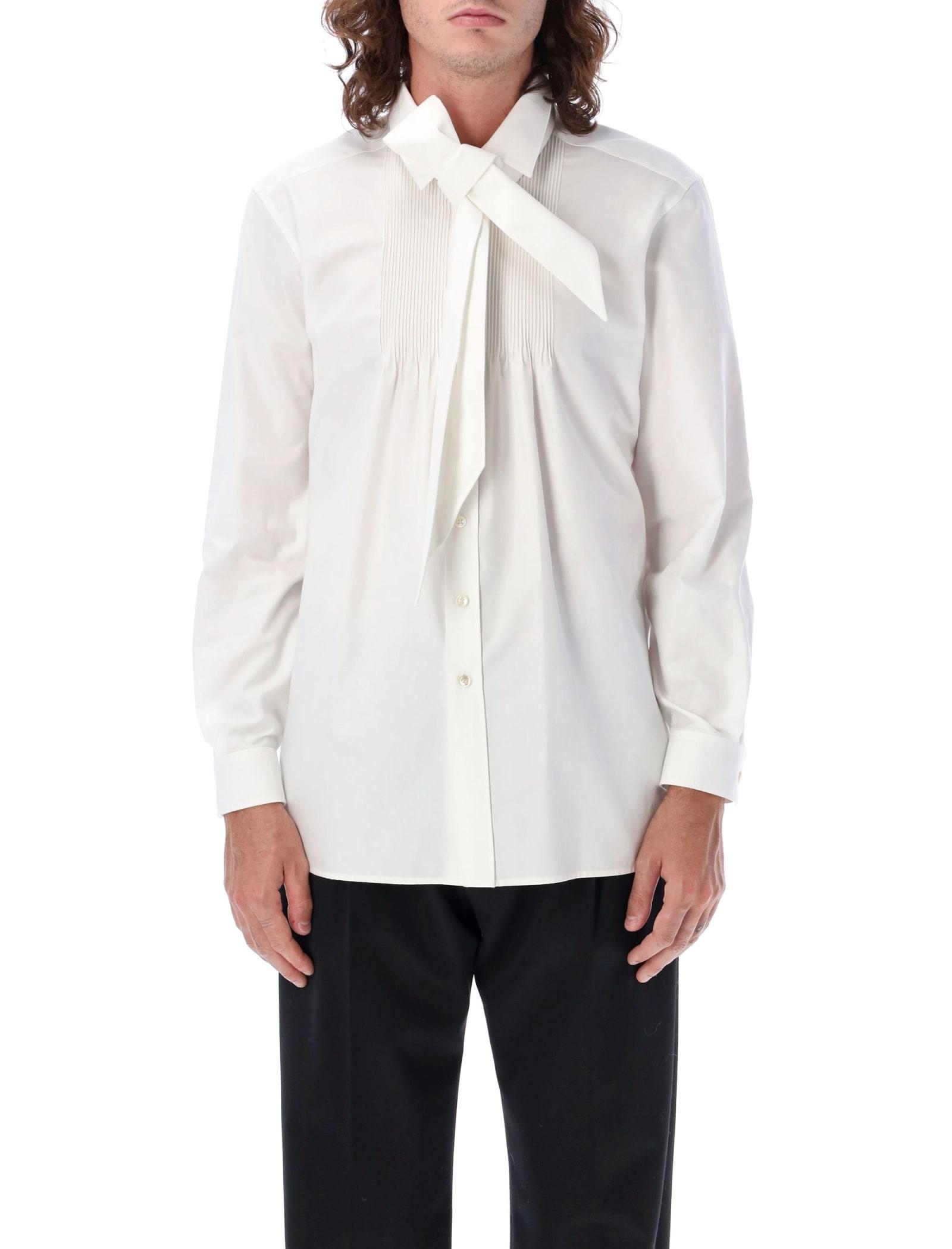 Saint Laurent Lavallière-neck Blouse Poplin in White for Men Saint Laurent Lavallière-neck Blouse Poplin in White for Men