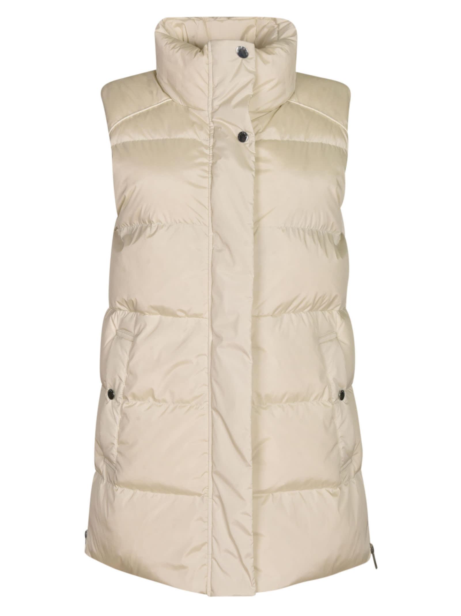 Woolrich Concealed Padded Long Gilet in Natural | Lyst UK