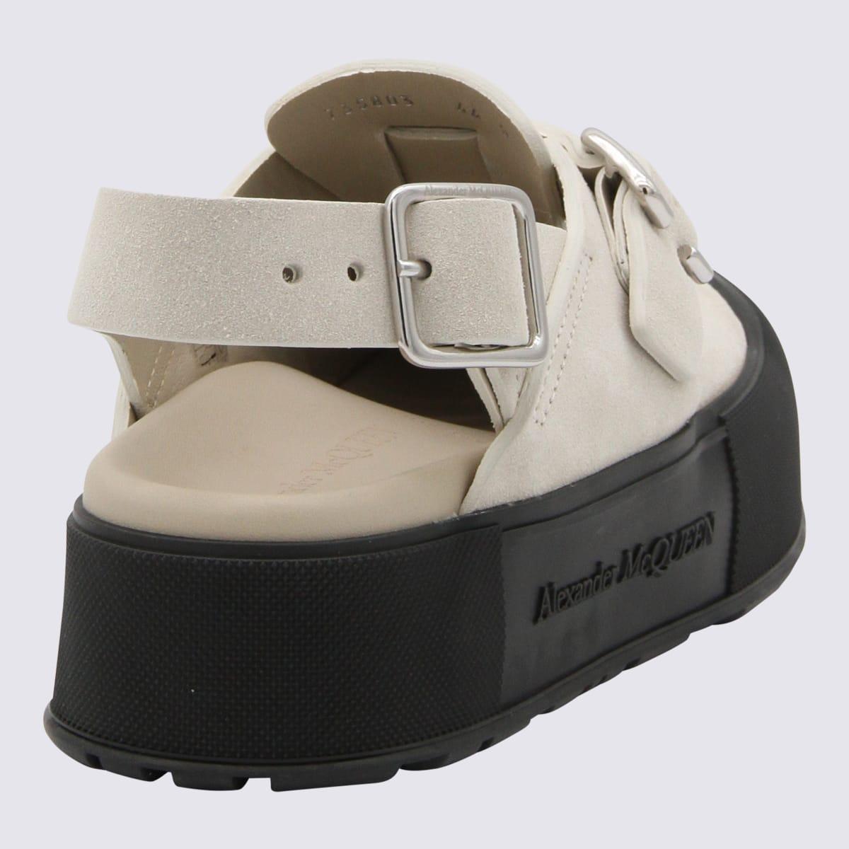 McQueen Pale Suede Mount Slick Sabot Sandals in White for