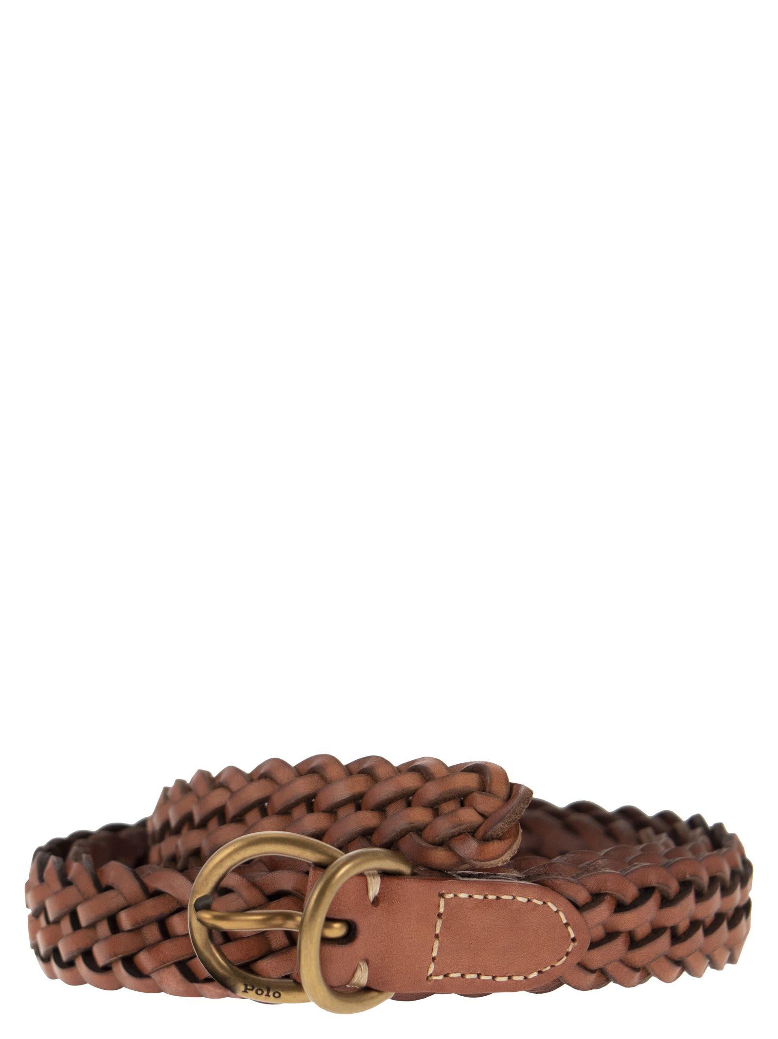 Polo Ralph Lauren Woven Leather Belt in Brown | Lyst