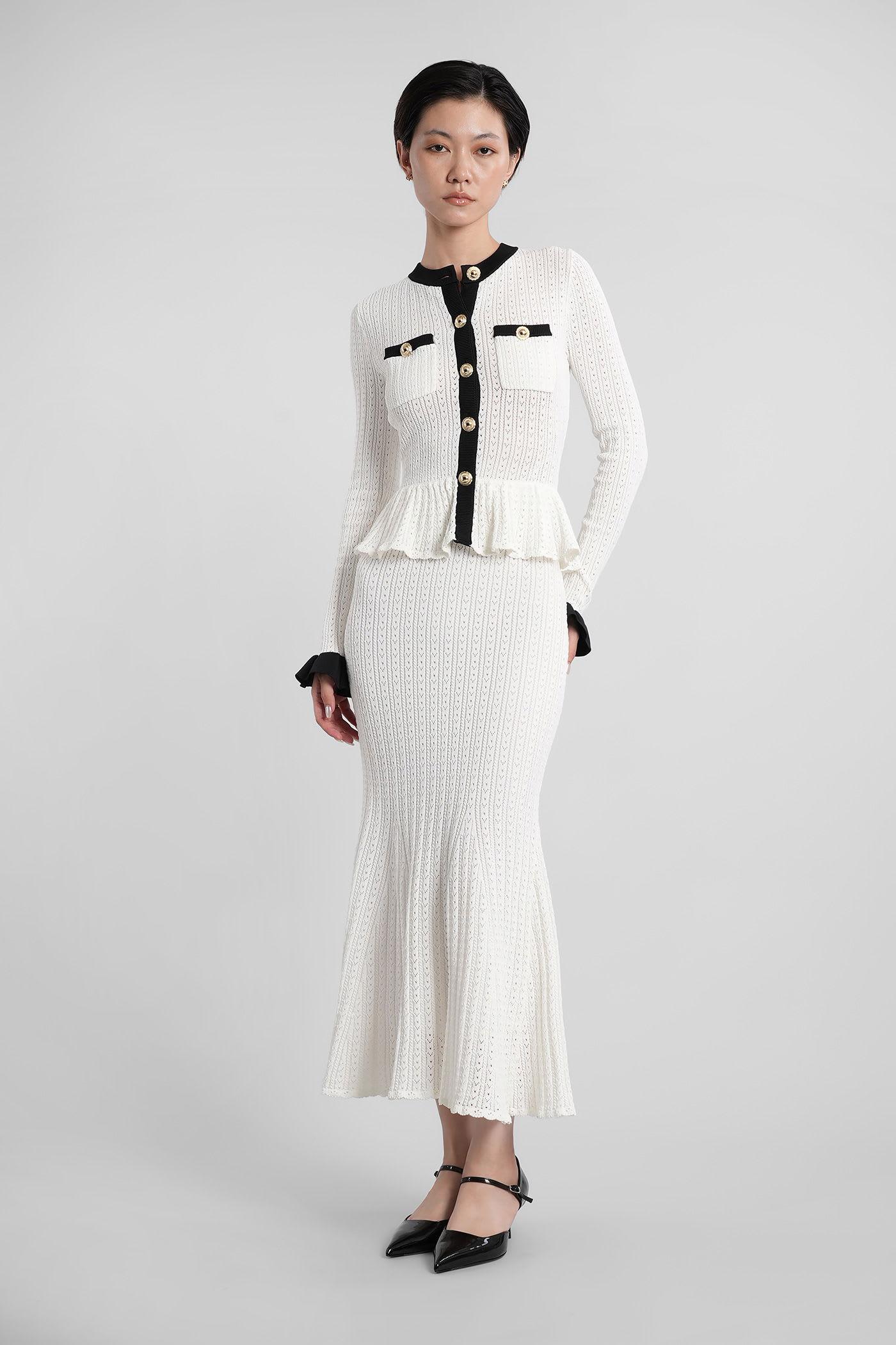 knee length dresses for ladies Self-Portrait White and Black Long Sleeve Maxi Dress with Light Blue S –  The Hangout main image 0