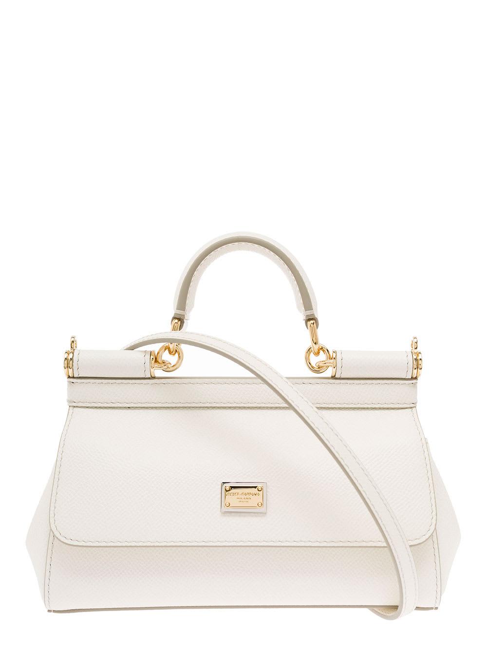Dolce & Gabbana Sicily Small Grained-leather Handbag in Natural
