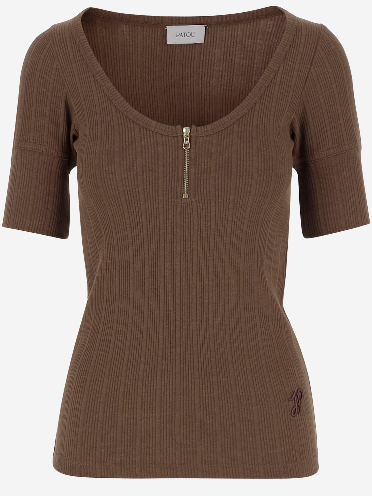 Tシャツ・カットソー Patou Cotton Blend Knit T-shirt With Logo Patou | Patou jacquard knit top in eco-friendly cotton blend