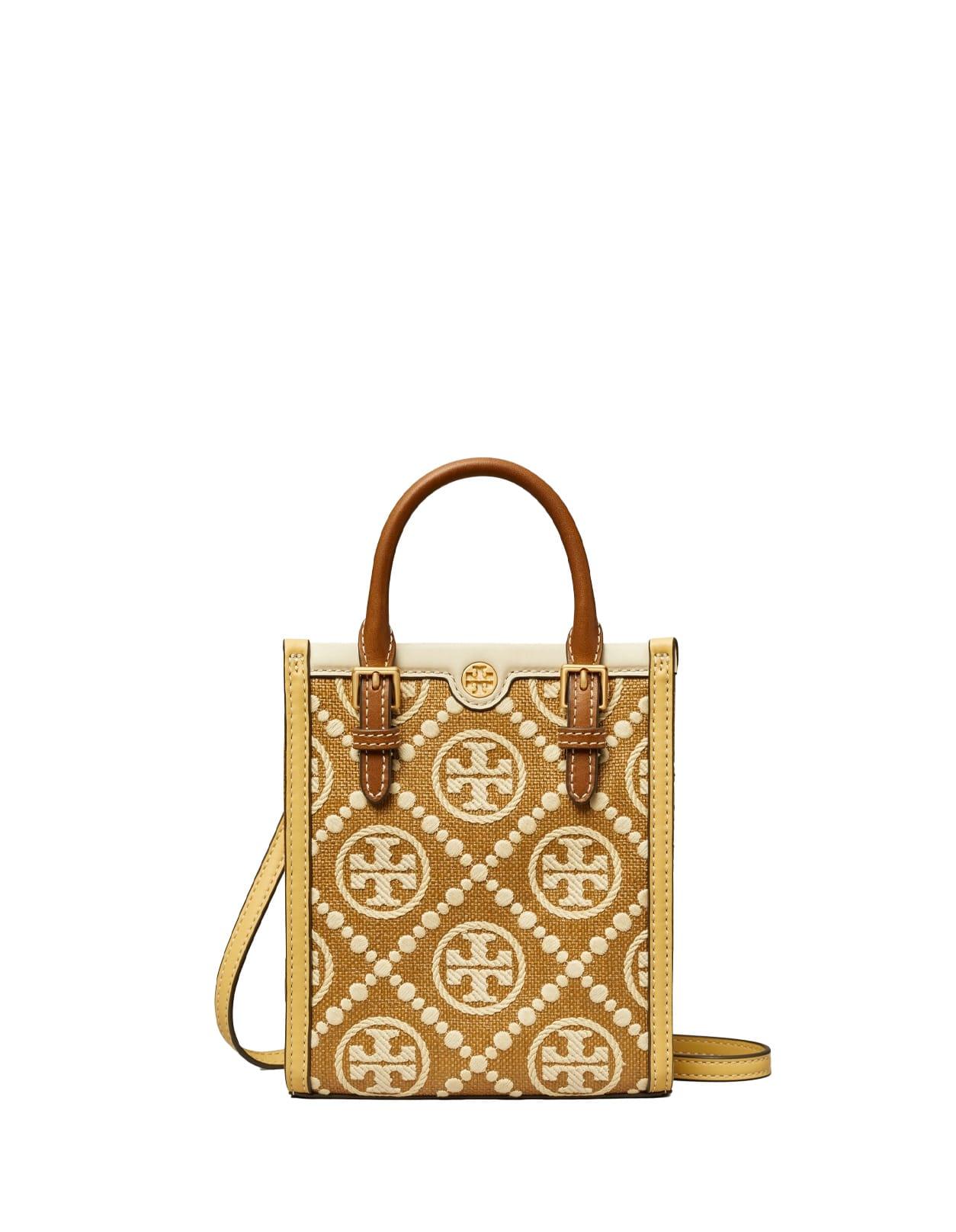 T Monogram Embroidered Raffia Mini Bucket Bag: Women's Designer Crossbody  Bags | Tory Burch
