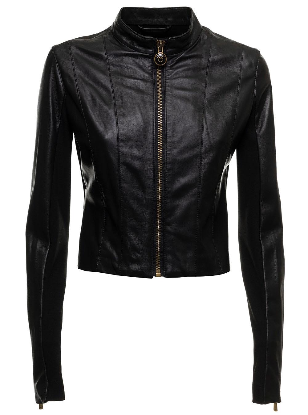Pinko Gwenith Leather Jacket Woman in Black | Lyst