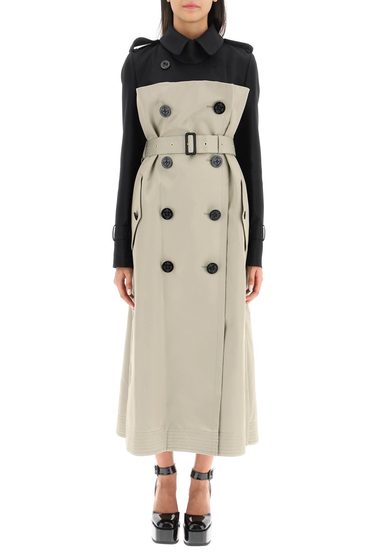 Sacai A-line Trench Coat With Contrasting Panel in Black | Lyst