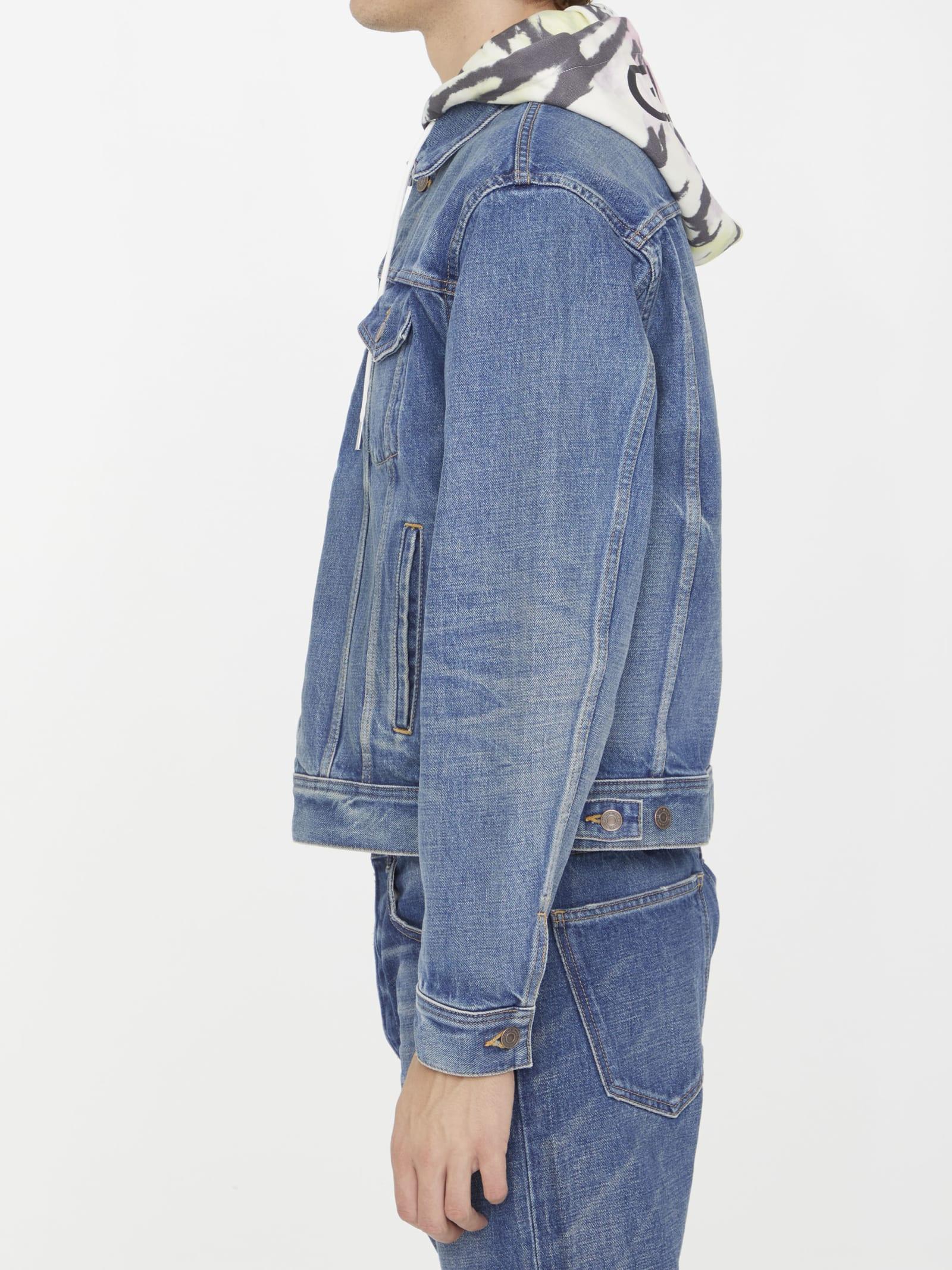 Celine Denim Jacket With Tie-dye Hood in Blue for Men | Lyst