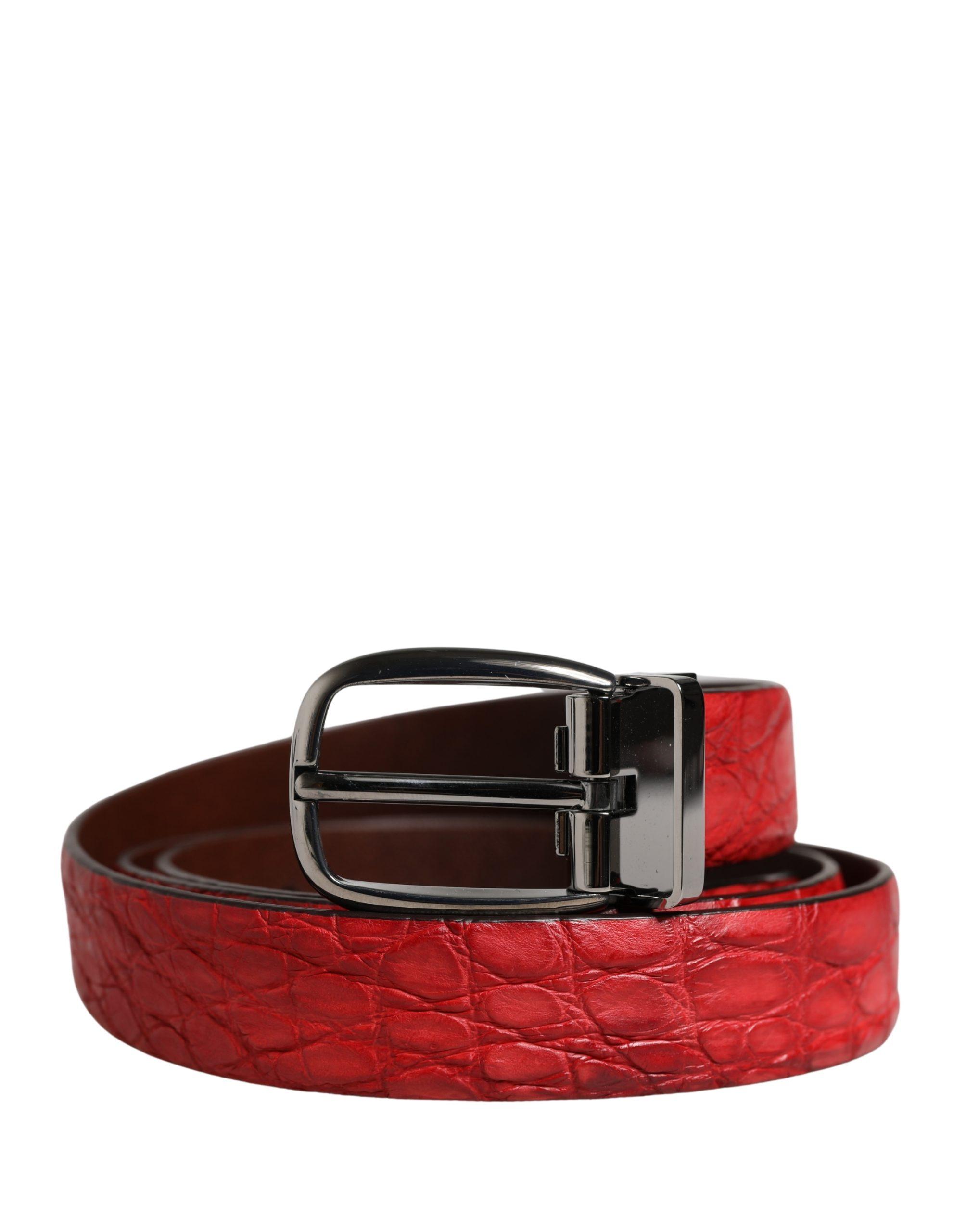 Dolce & Gabbana Exotic Leather Metal Buckle Belt Caiman in Red for