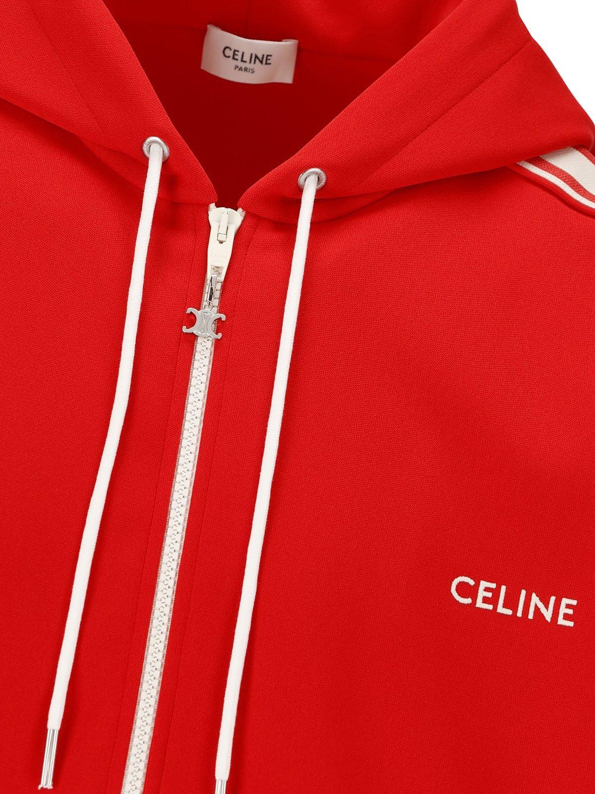 CELINE, Logo-Detailed Cotton-Jersey Hoodie, Men, Gray, XS