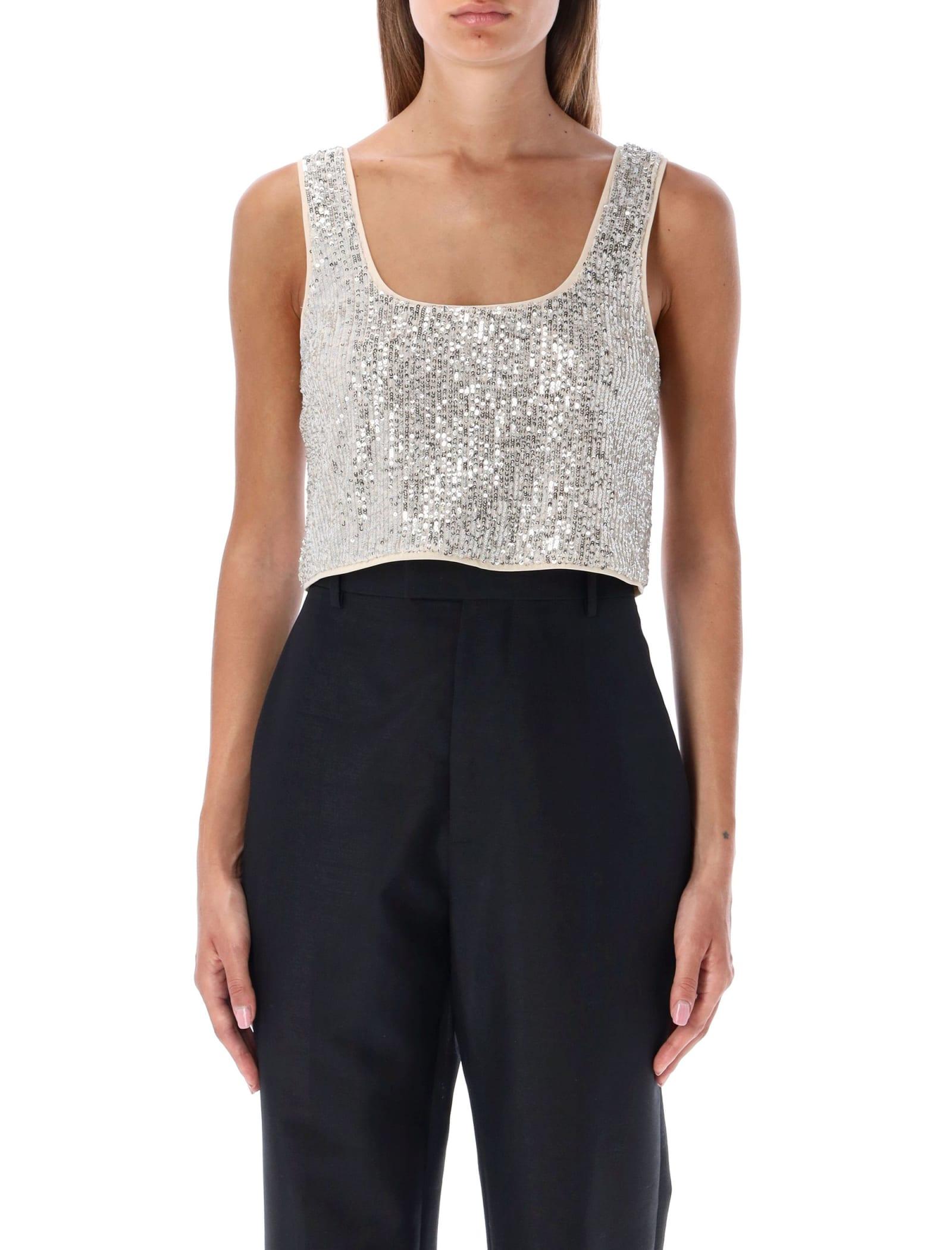 Self-Portrait Stretch Sequin Top in Metallic | Lyst
