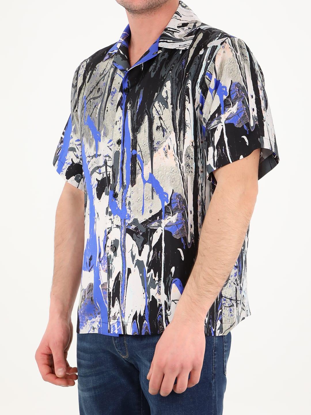 Buy Amiri Paint Splatter Bowling Shirt 'Grey/Blue' - PS22MSS034