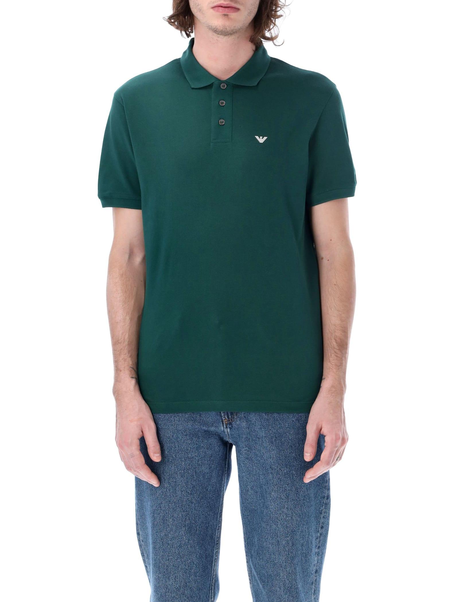 Emporio Armani Piqué Polo Shirt With Micro Eagle in Green for Men | Lyst