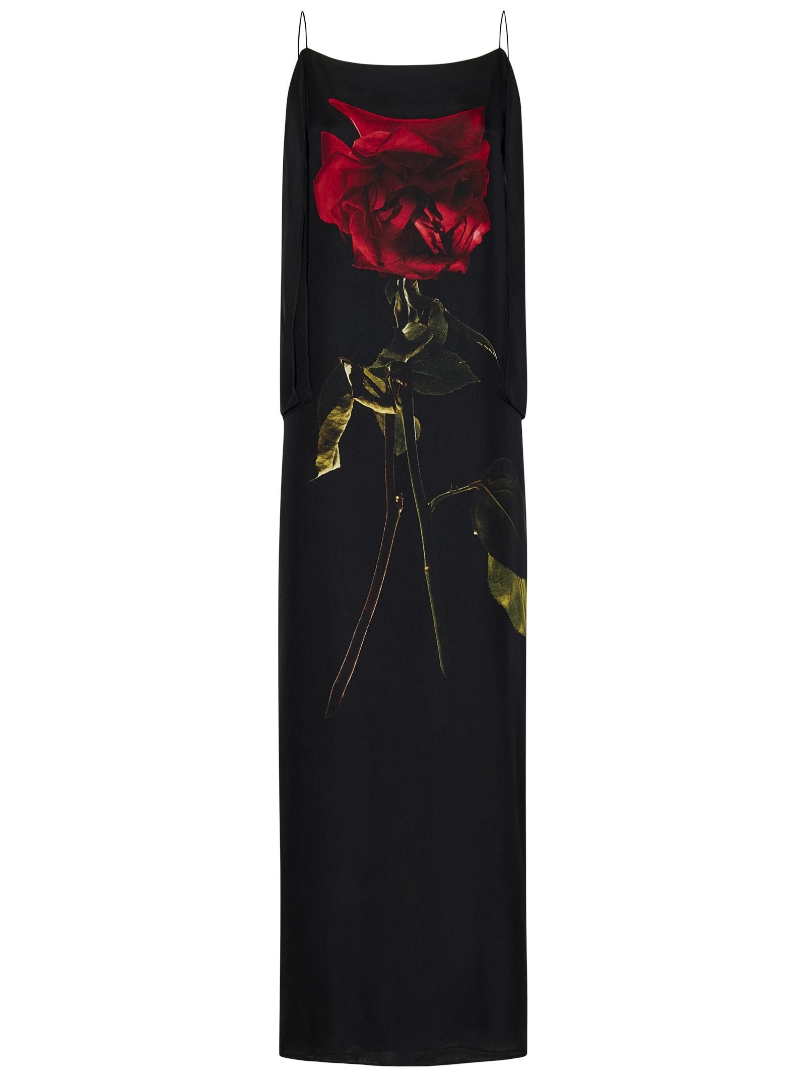 McQueen Rose-Print Silk-Georgette Maxi Dress in Black Lyst UK
