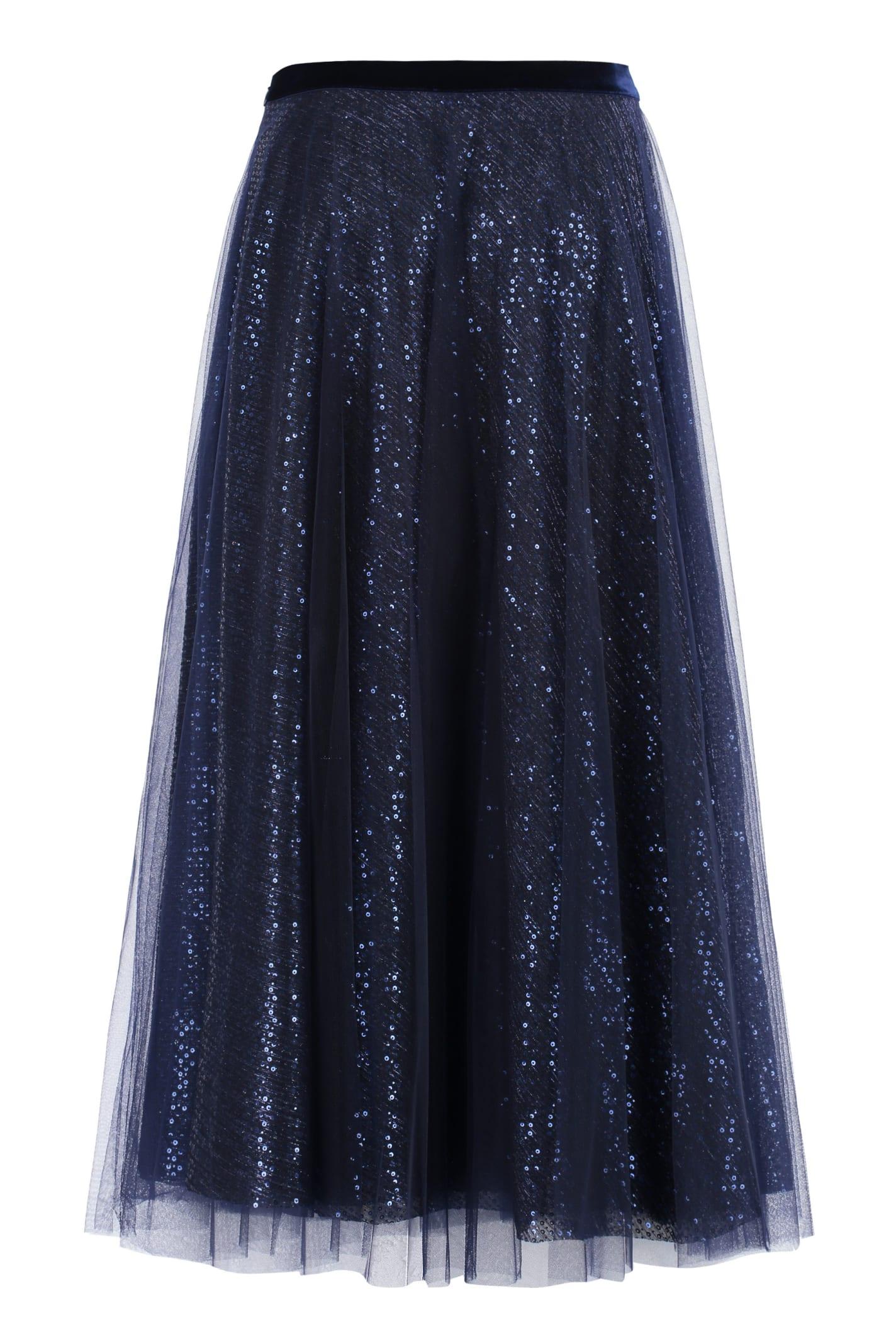 Talbot Runhof Sequined Tulle Skirt in Blue | Lyst